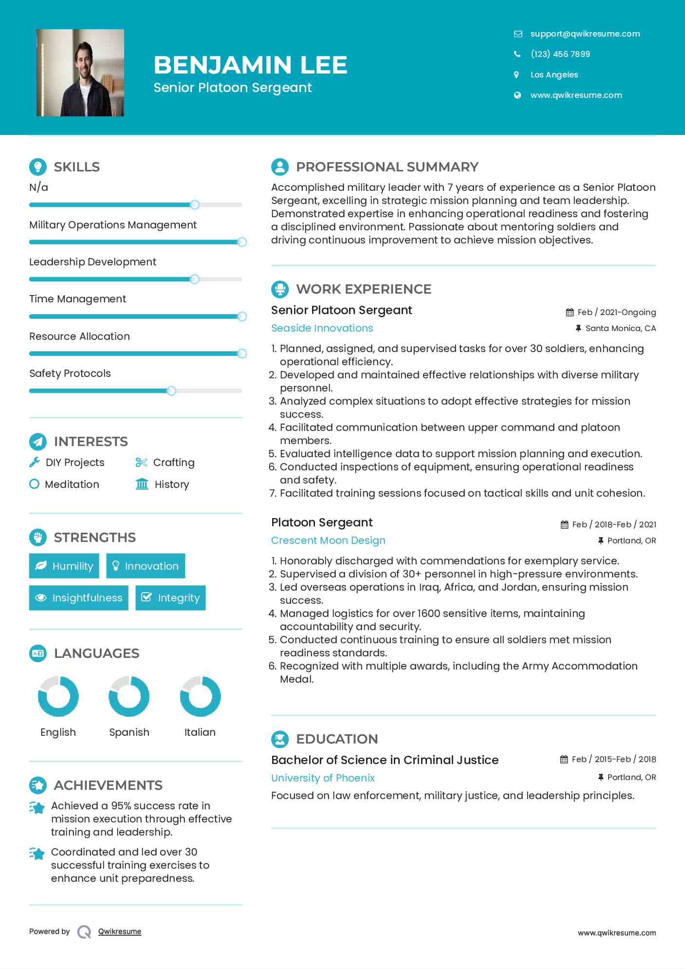 Senior Platoon Sergeant Resume Sample