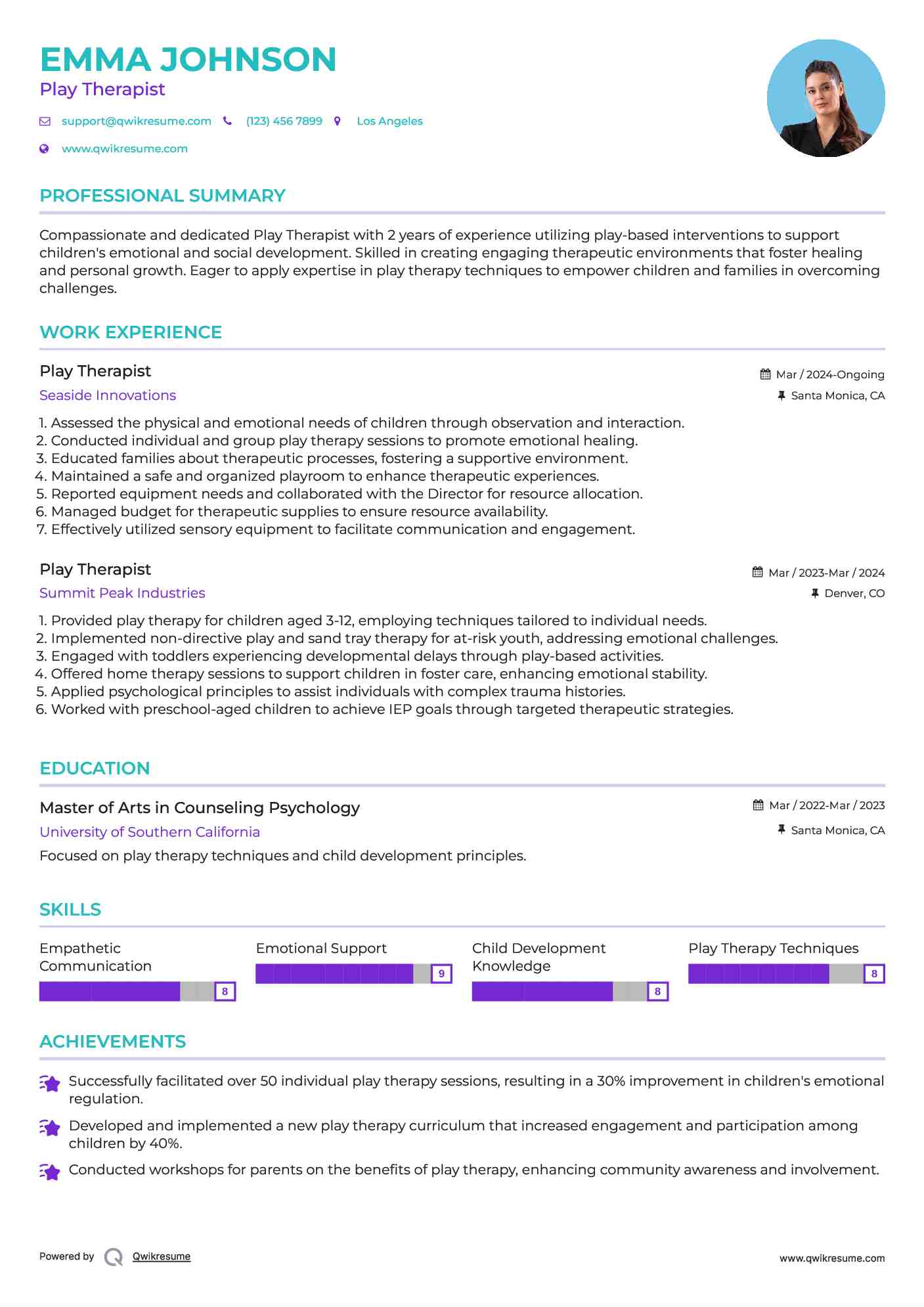 Play Therapist Resume Template