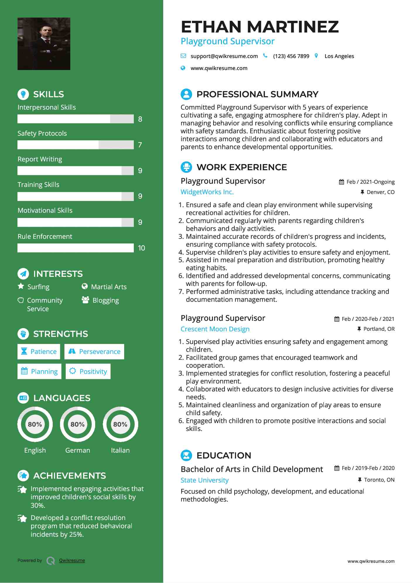 Playground Supervisor Resume Template