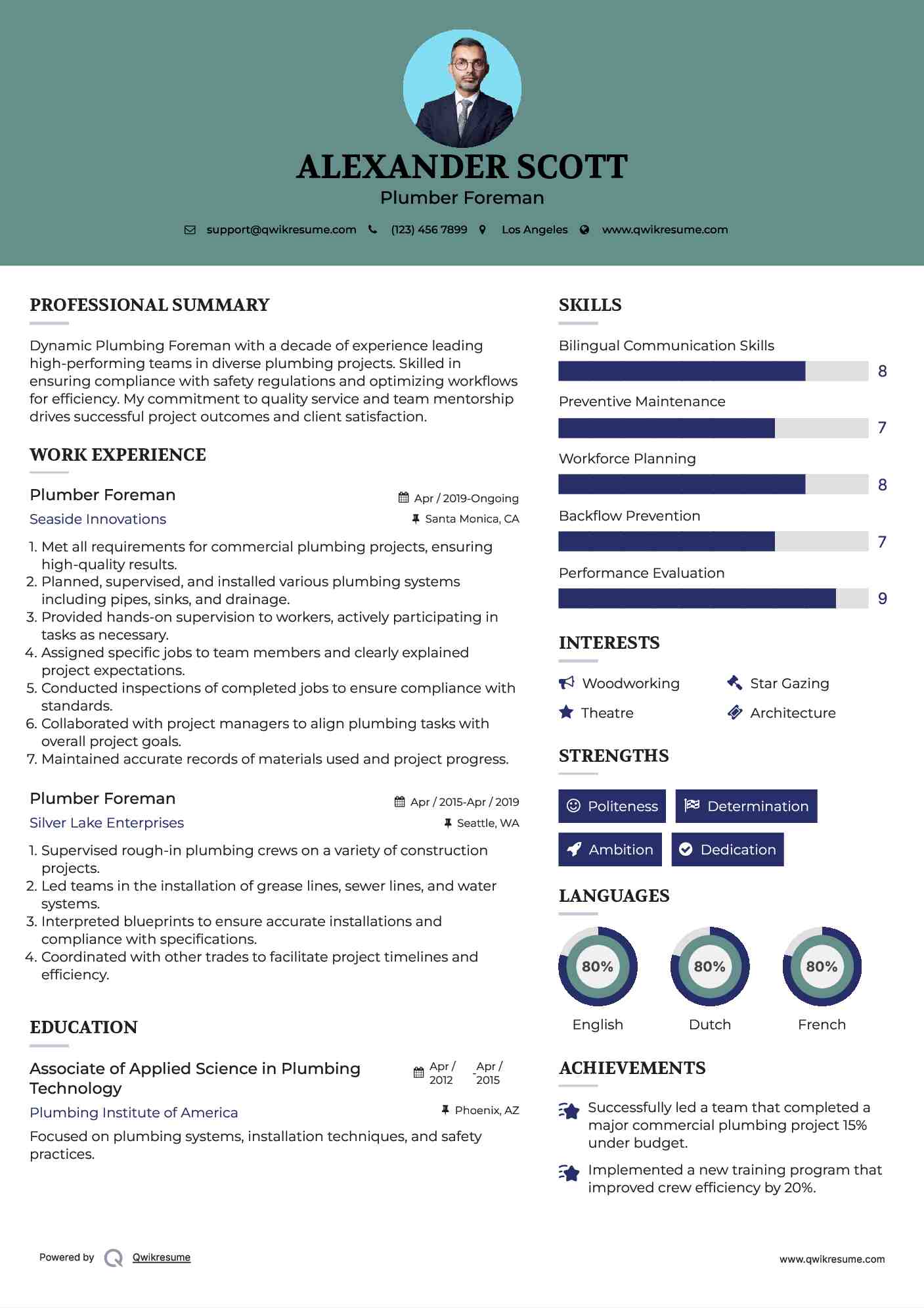 Plumber Foreman Resume Template