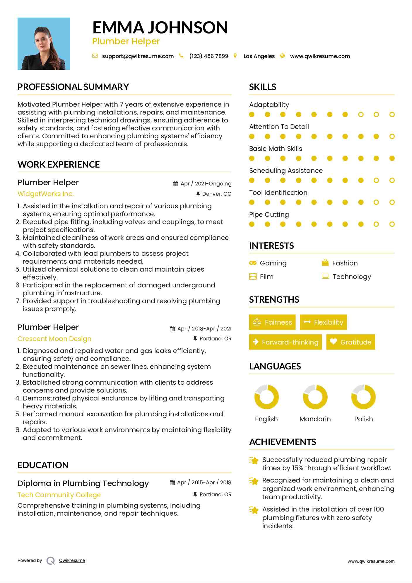 Plumber Helper Resume Format