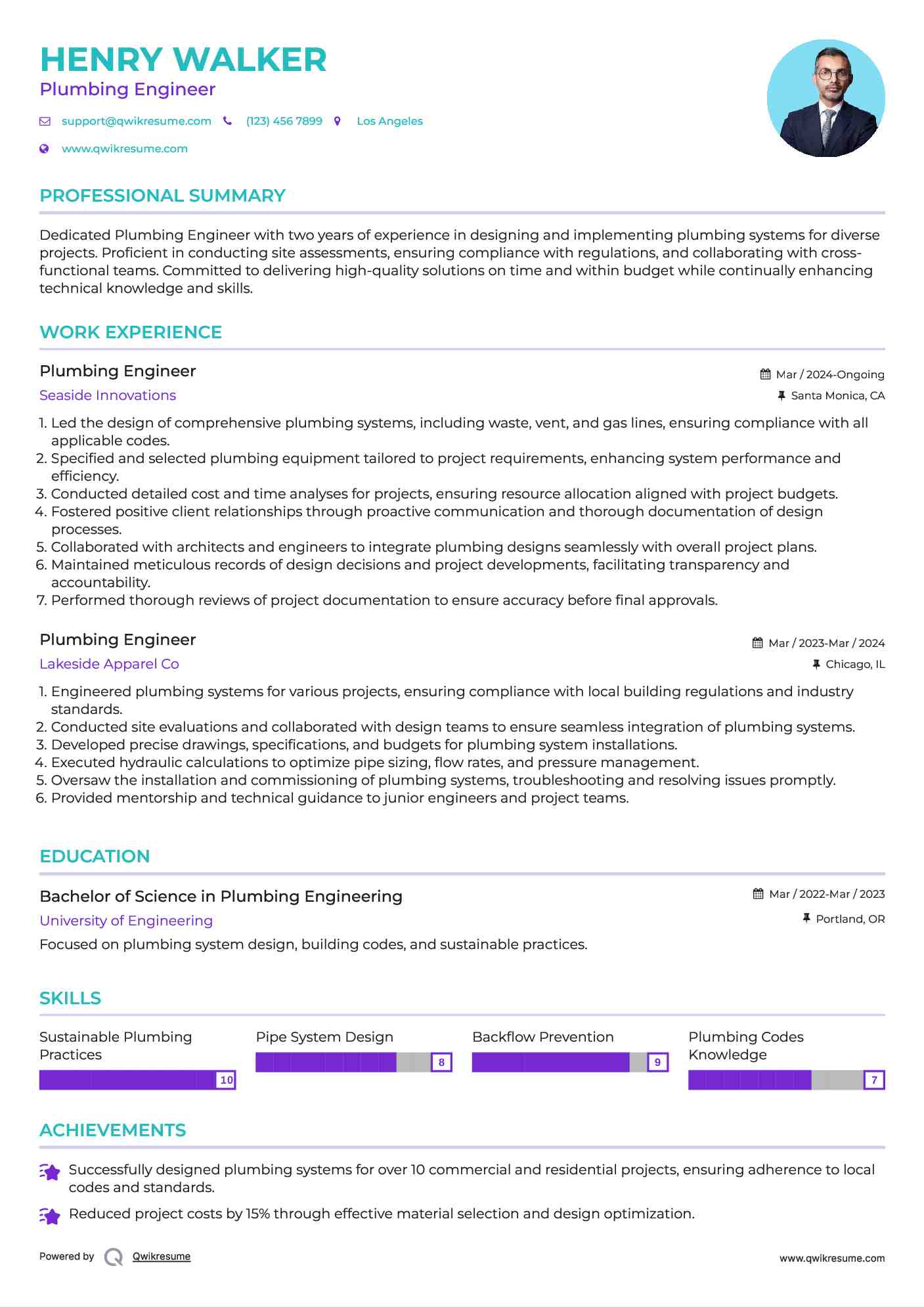 Plumbing Engineer Resume Sample