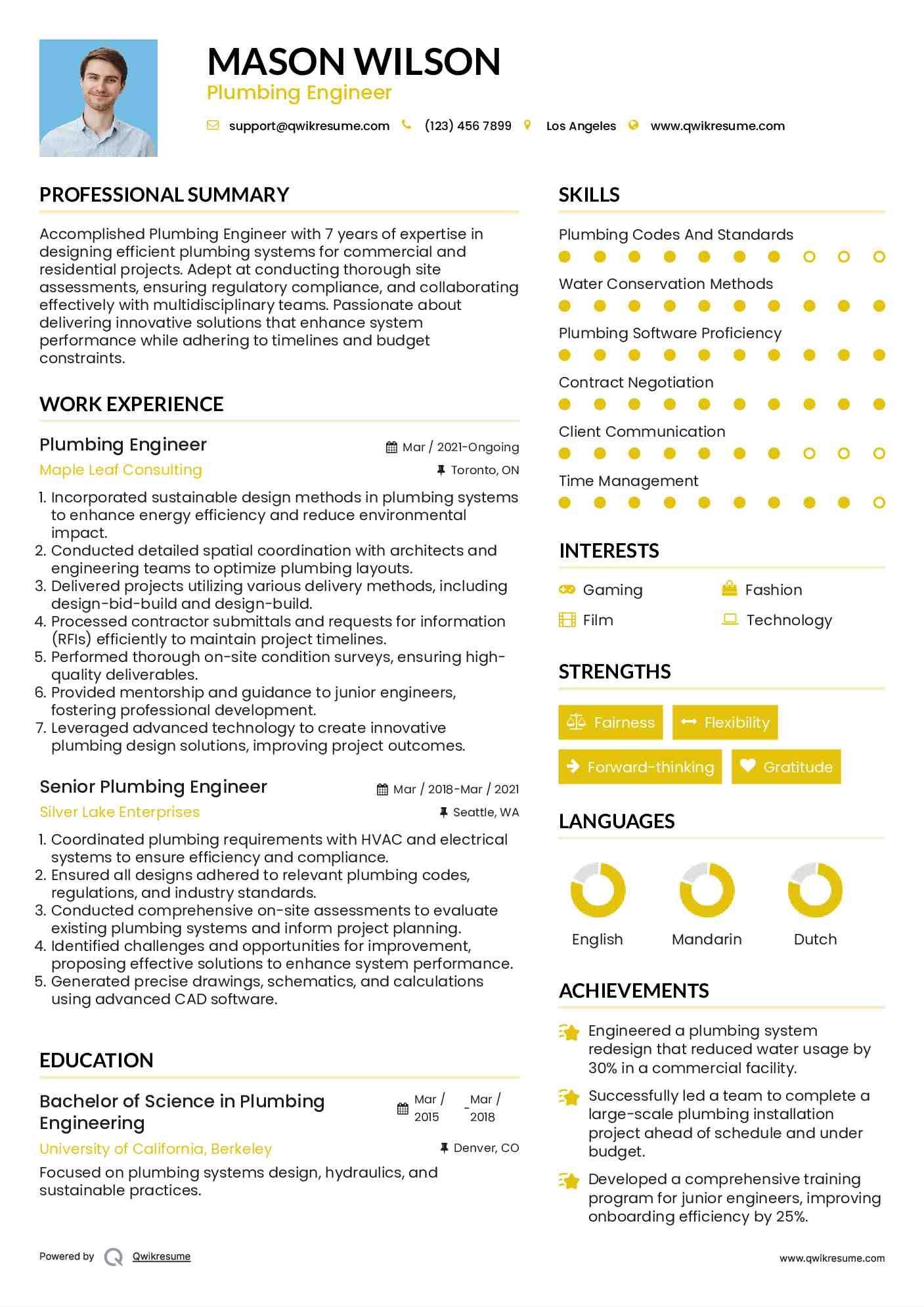 Plumbing Engineer Resume Model