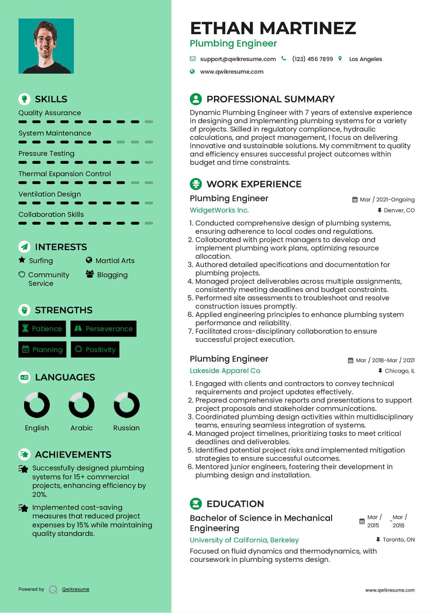 Plumbing Engineer Resume Template
