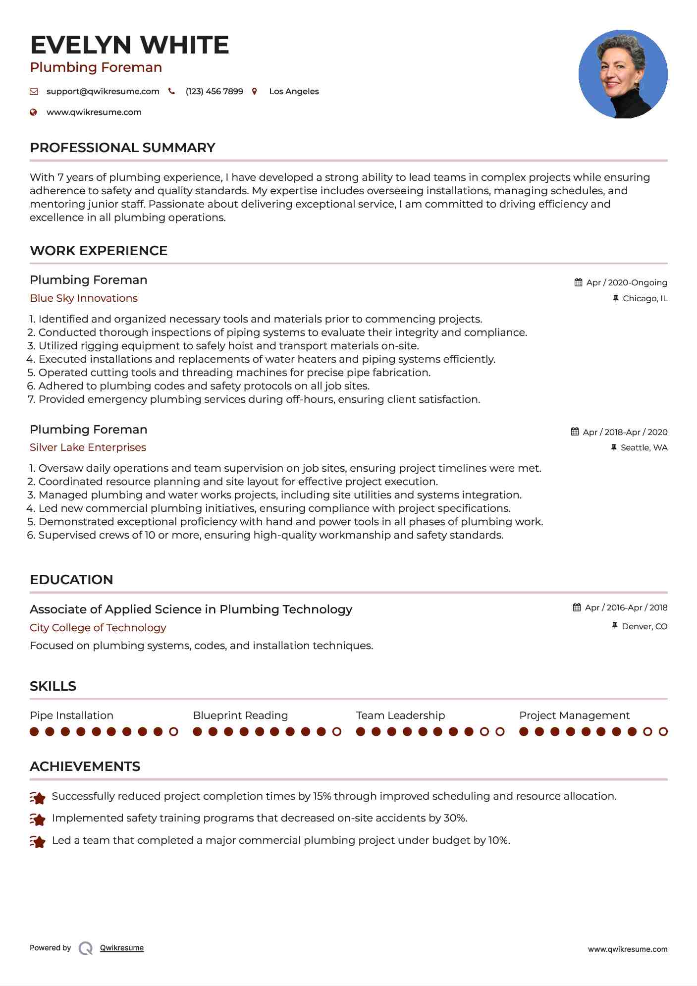 Plumbing Foreman Resume Template