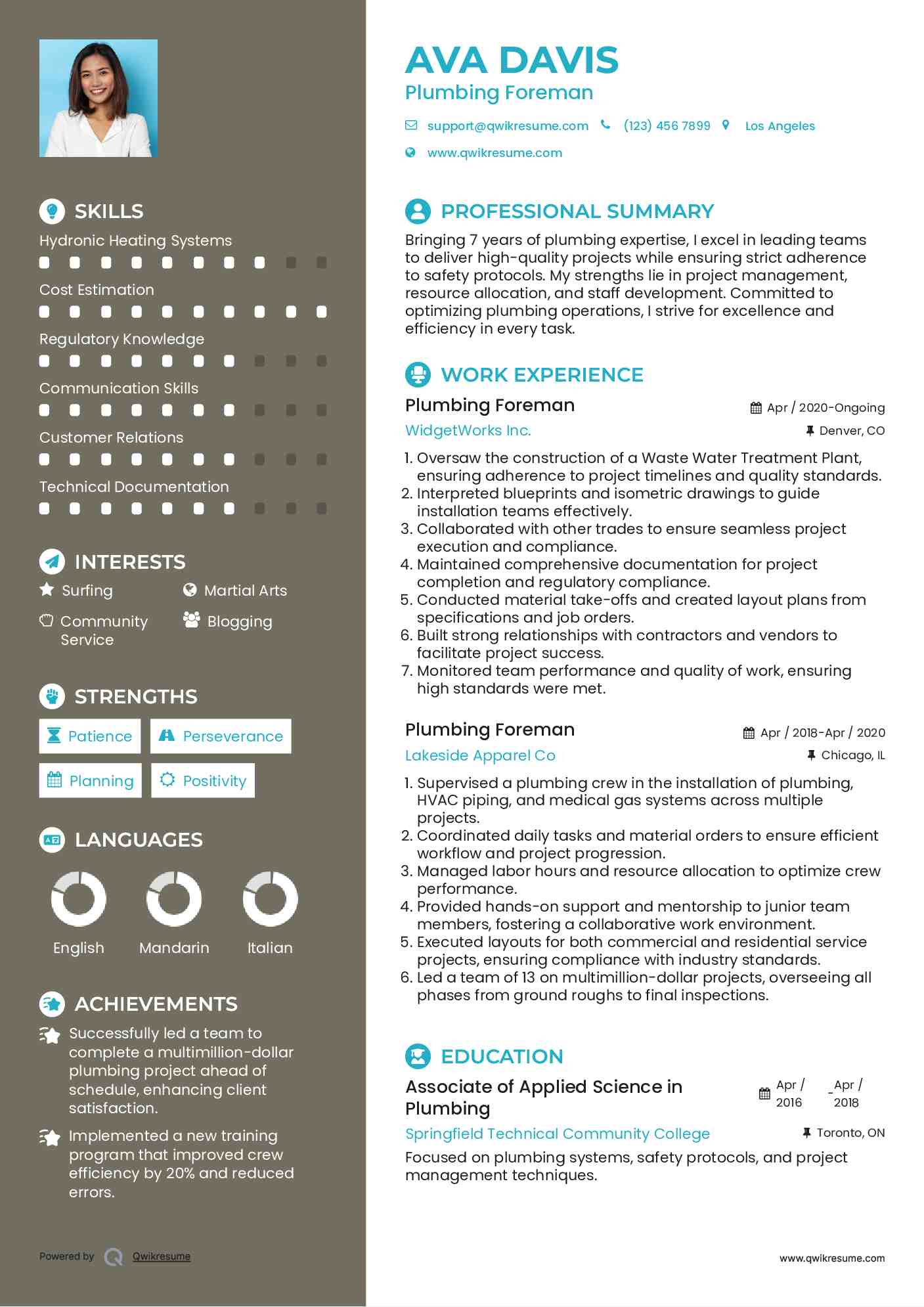 Plumbing Foreman Resume Template