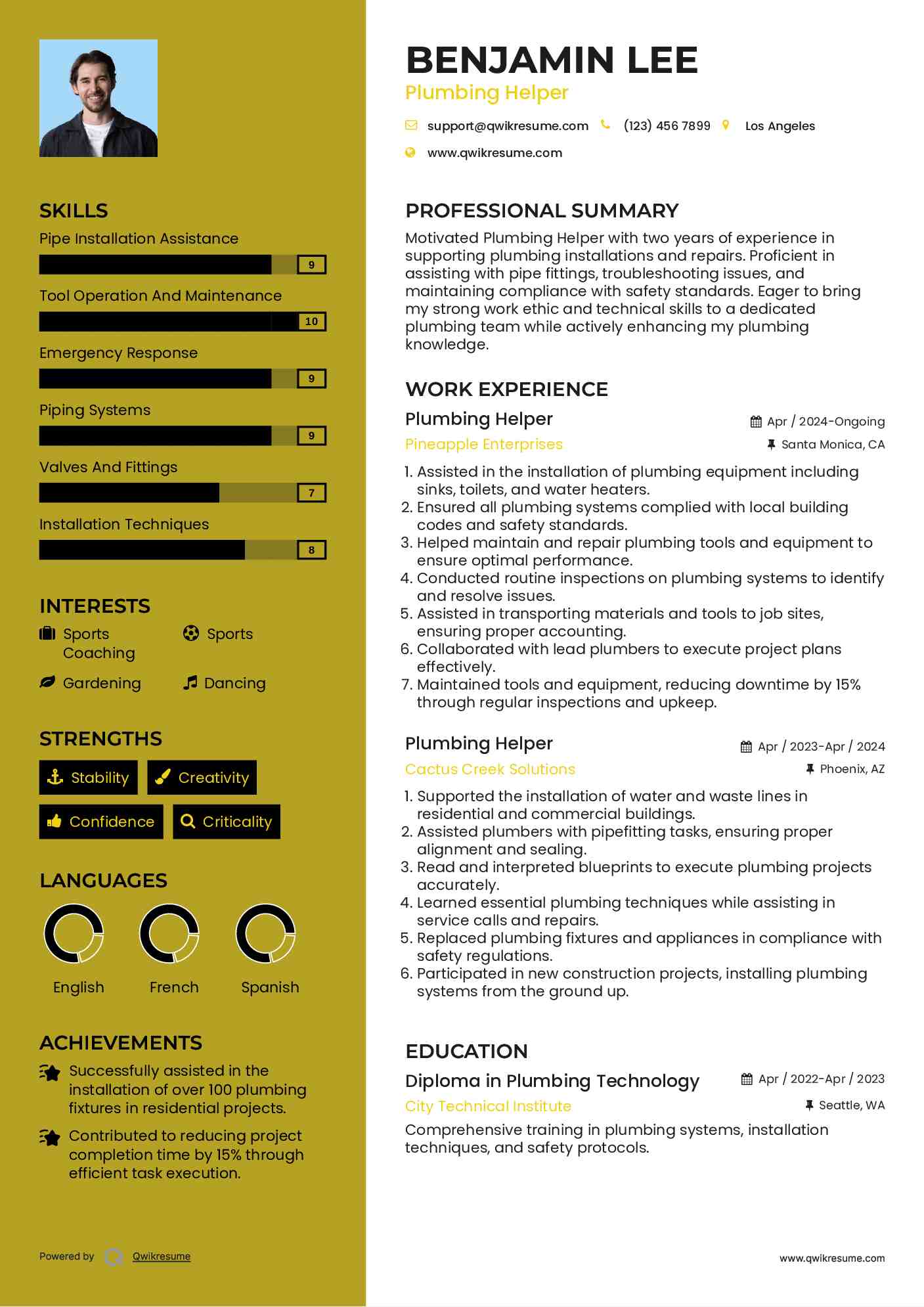 Plumbing Helper Resume Template