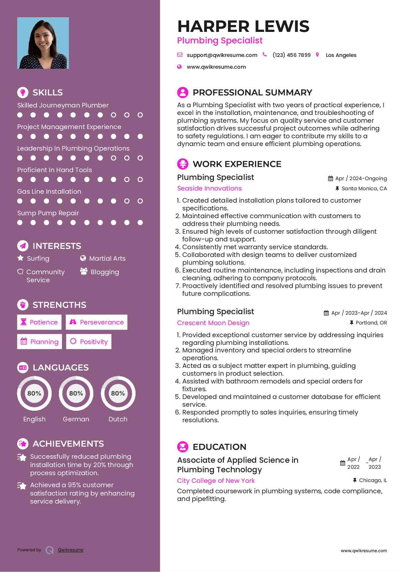 Plumbing Specialist Resume Format