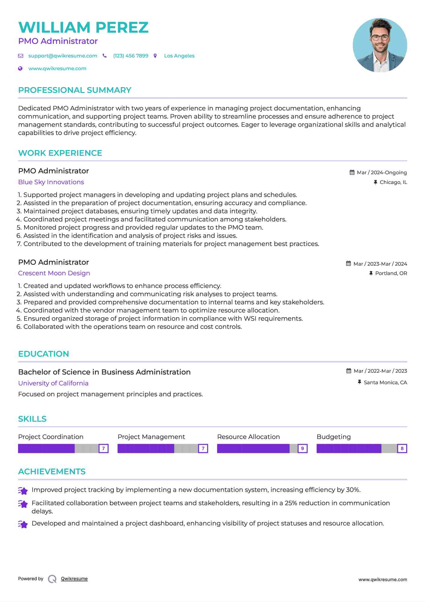 PMO Administrator Resume Model