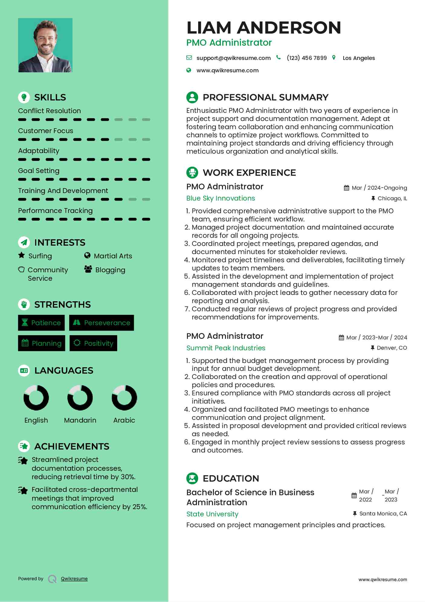 PMO Administrator Resume Template