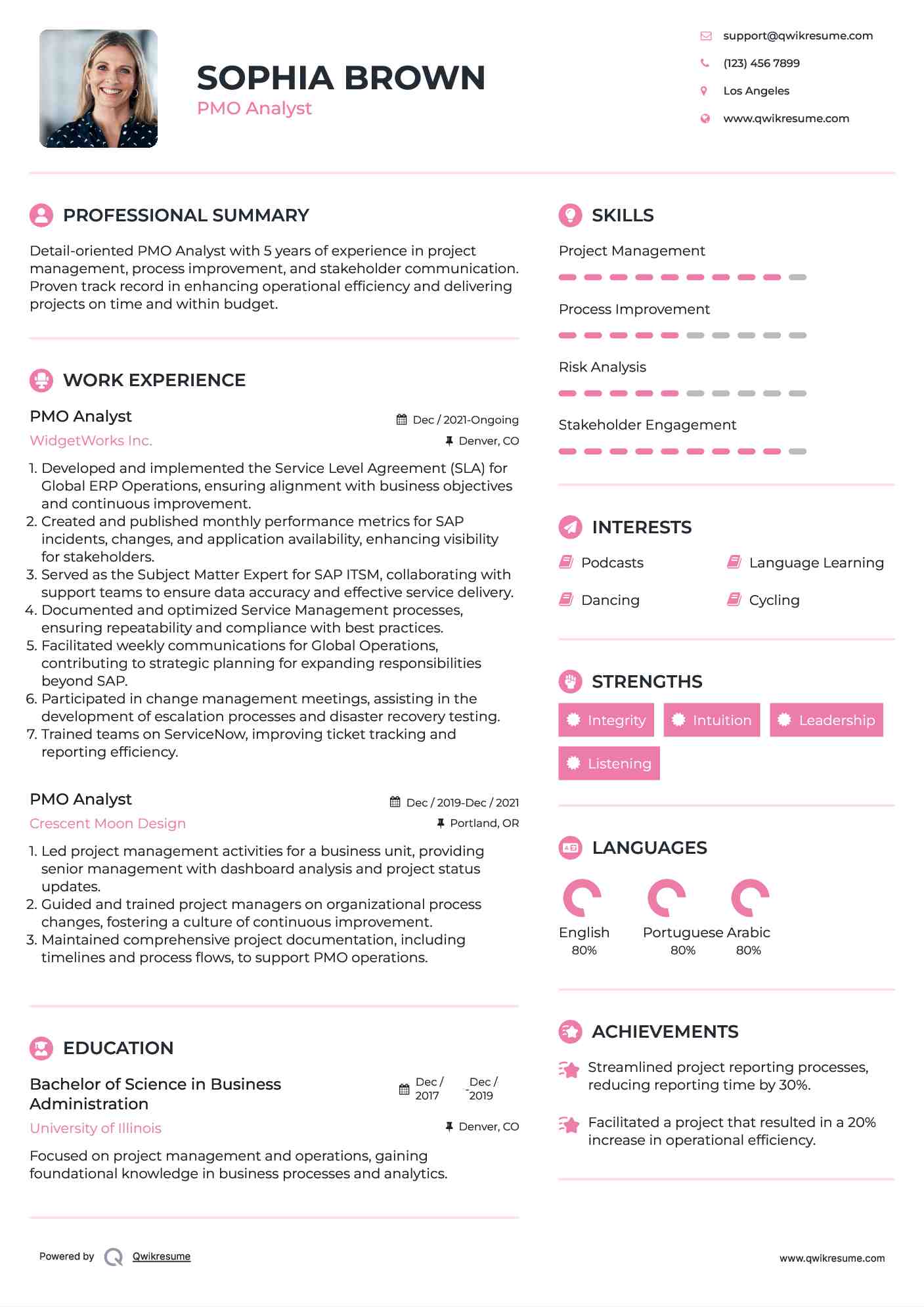 PMO Analyst Resume Template