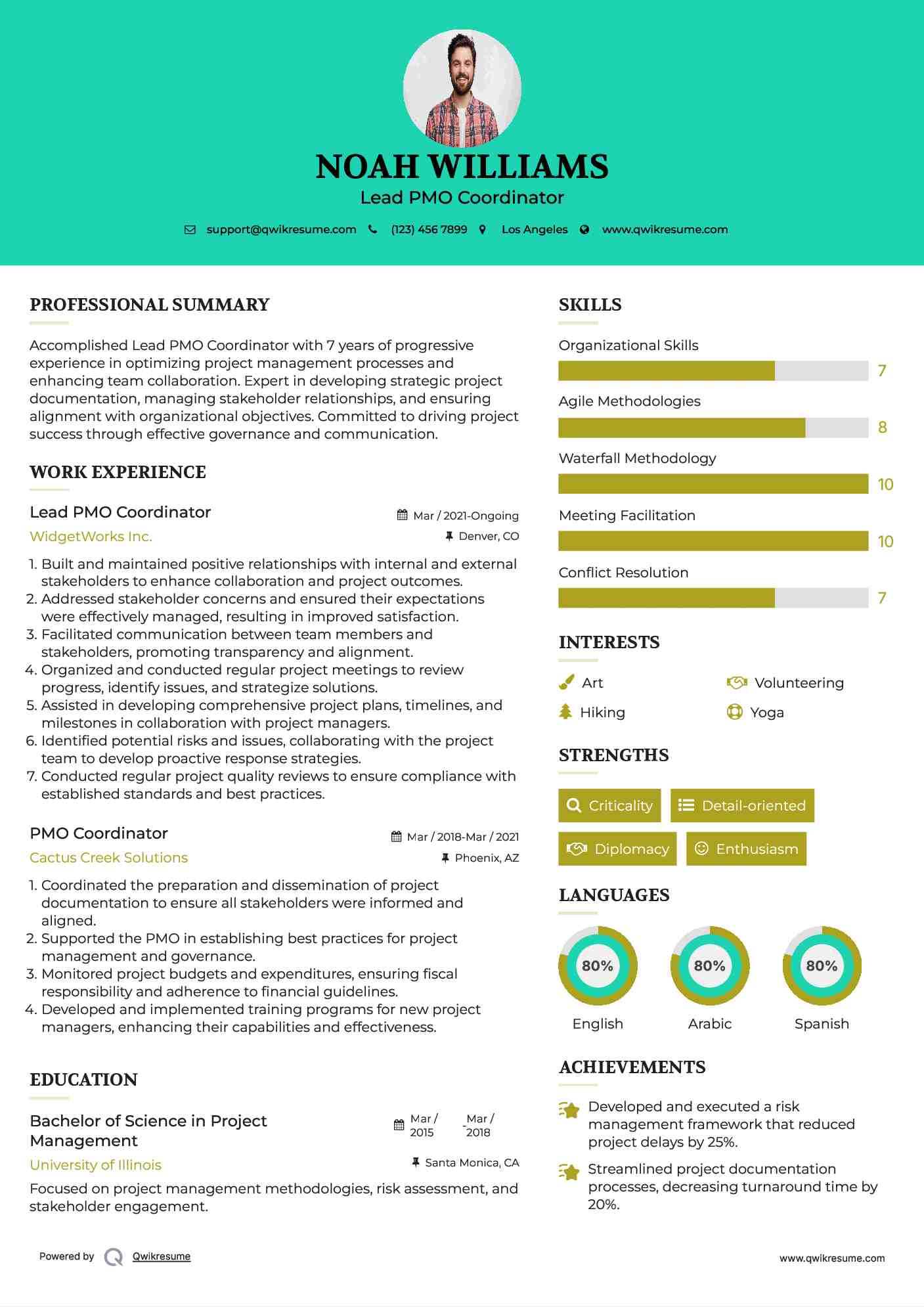 Lead PMO Coordinator Resume Template