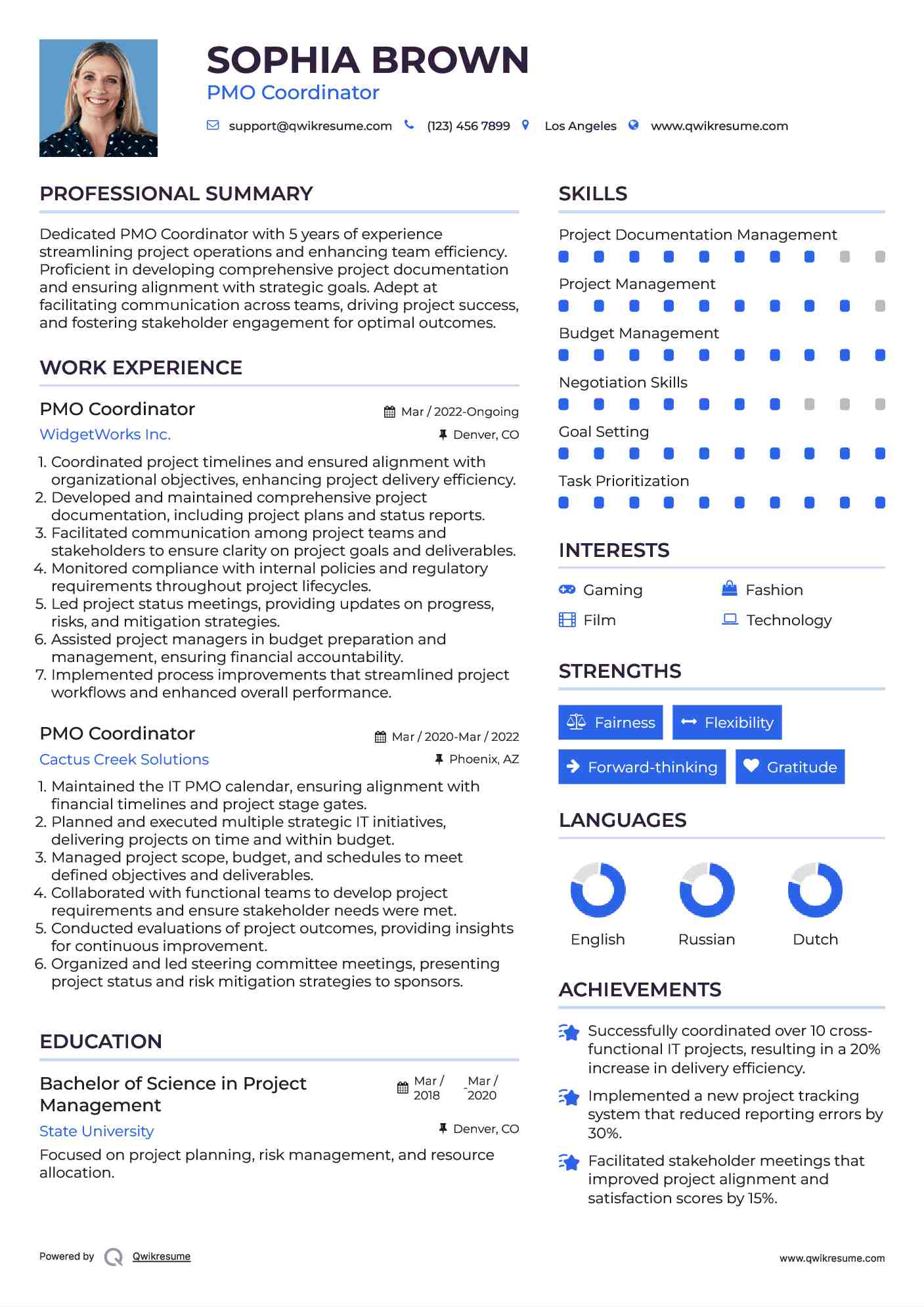 PMO Coordinator Resume Model