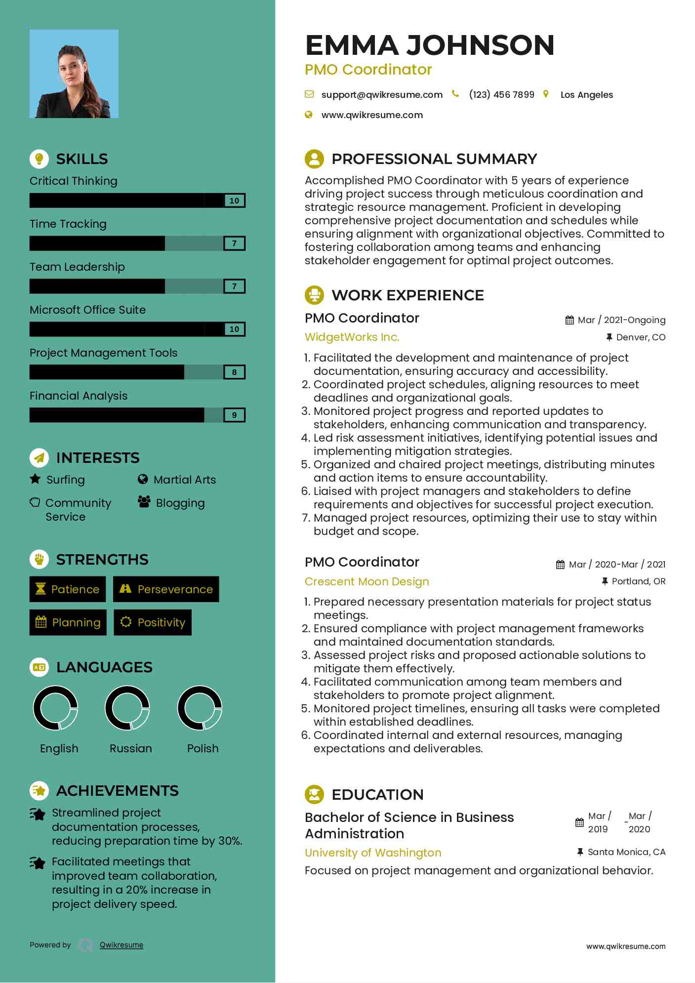 PMO Coordinator Resume Format