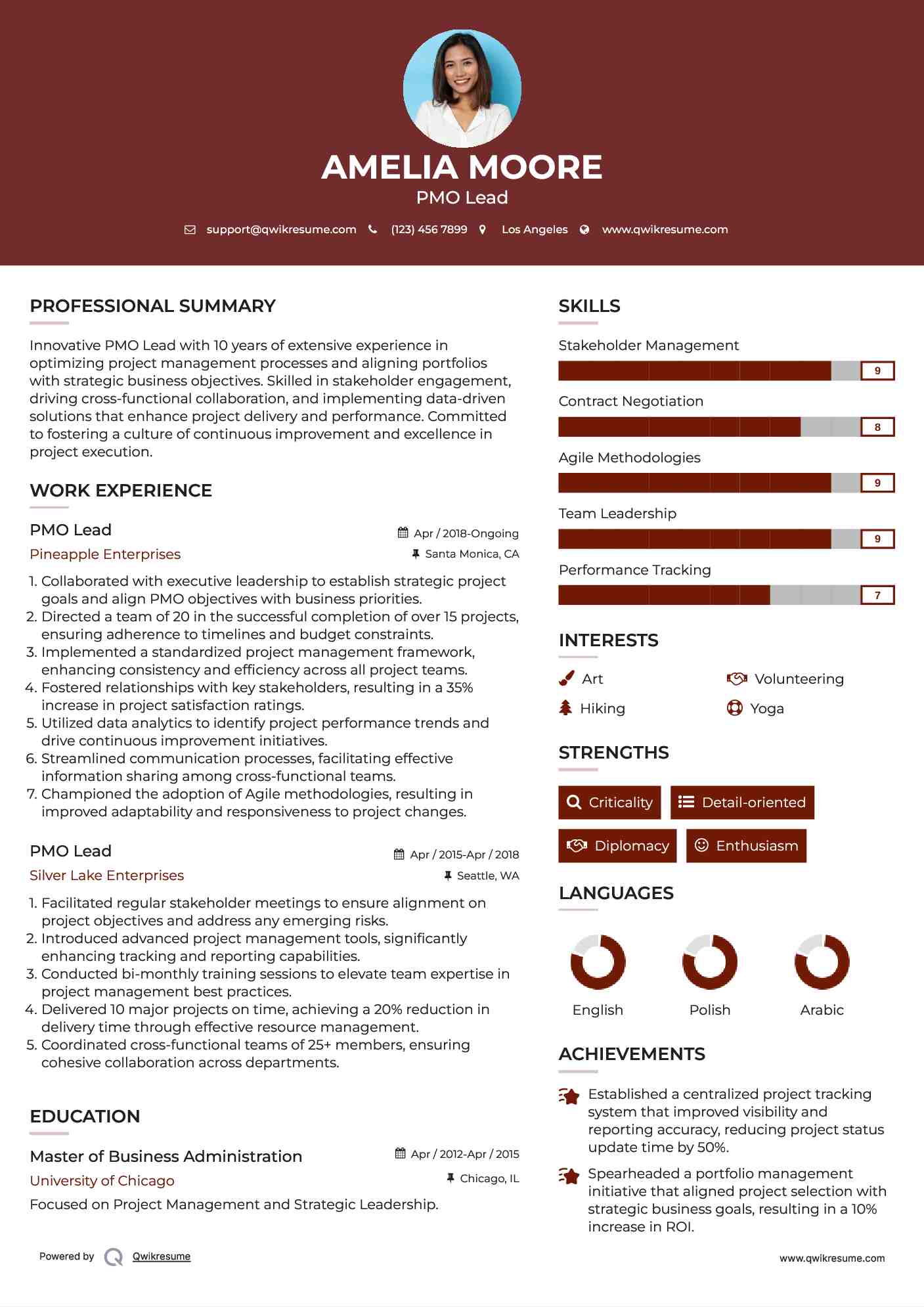 PMO Lead Resume Model