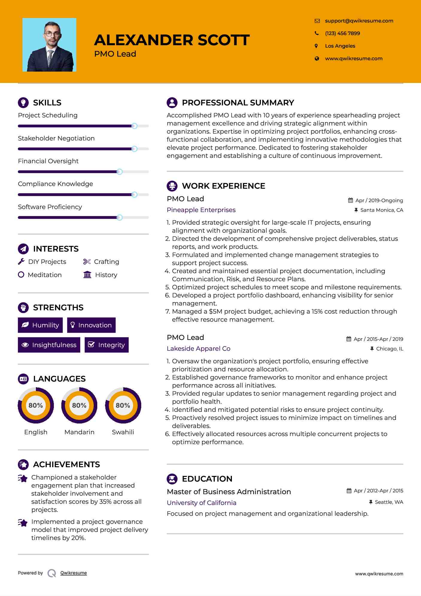 PMO Lead Resume Template