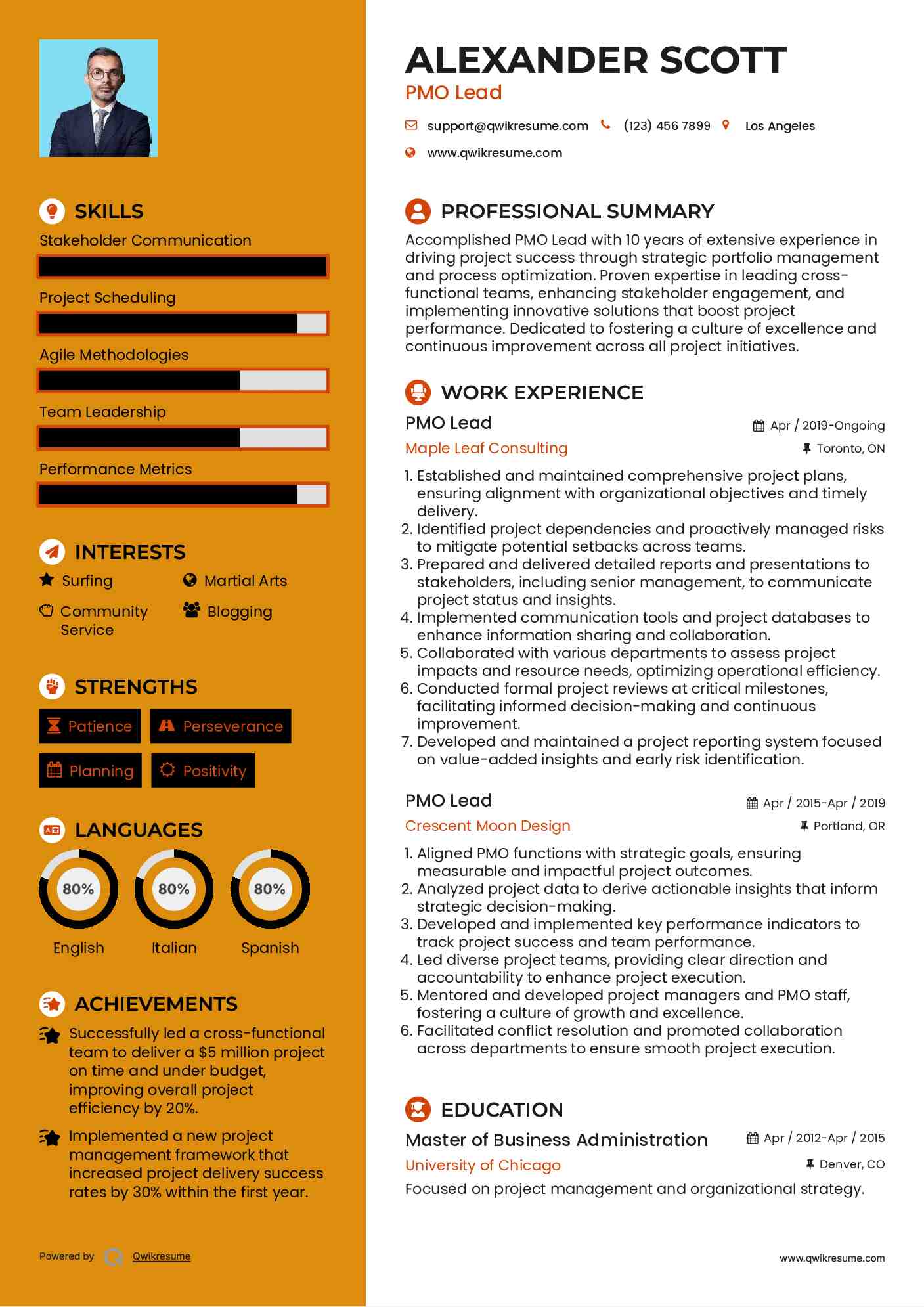 PMO Lead Resume Template