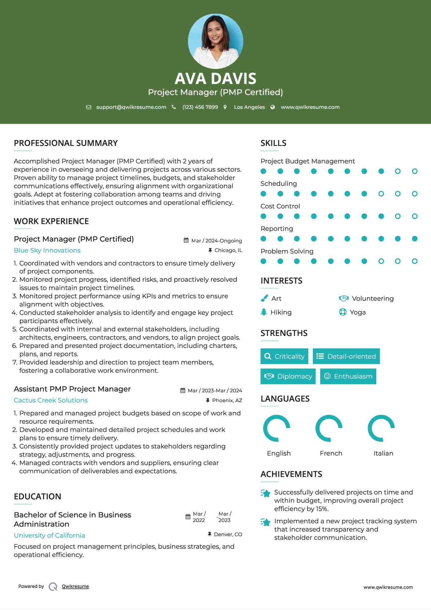 Project Manager (PMP Certified) Resume Format
