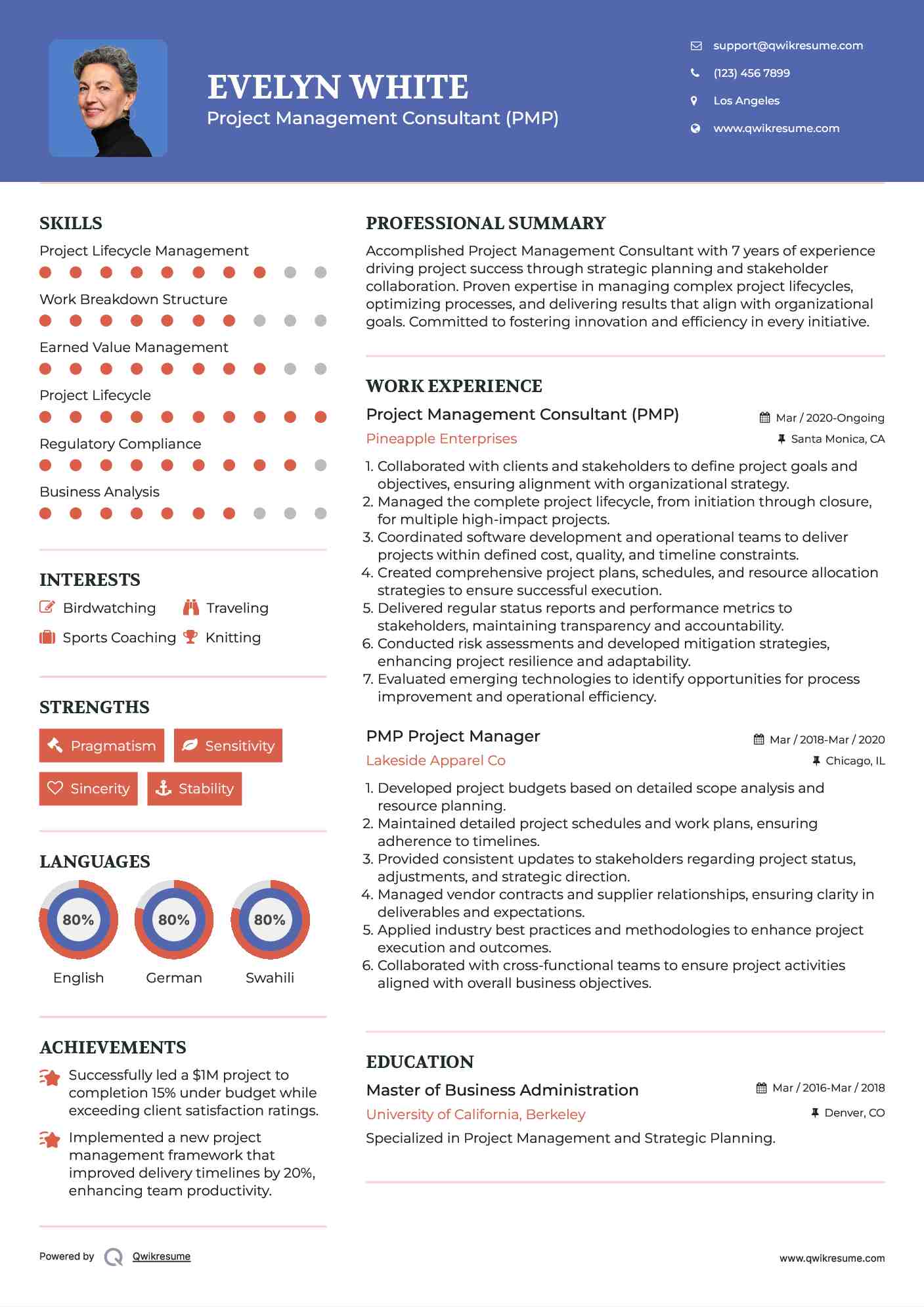 Project Management Consultant (PMP) Resume Sample