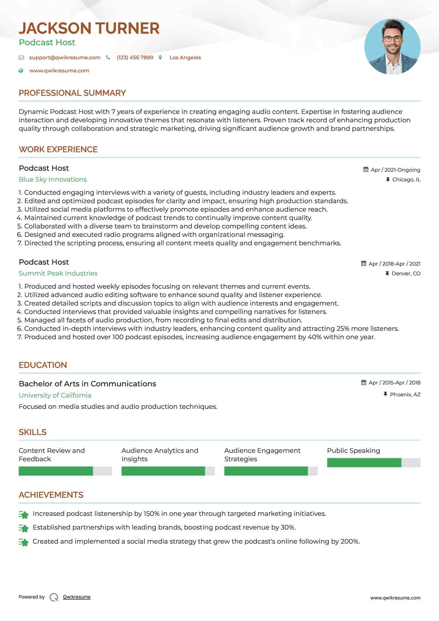 Podcast Host Resume Format