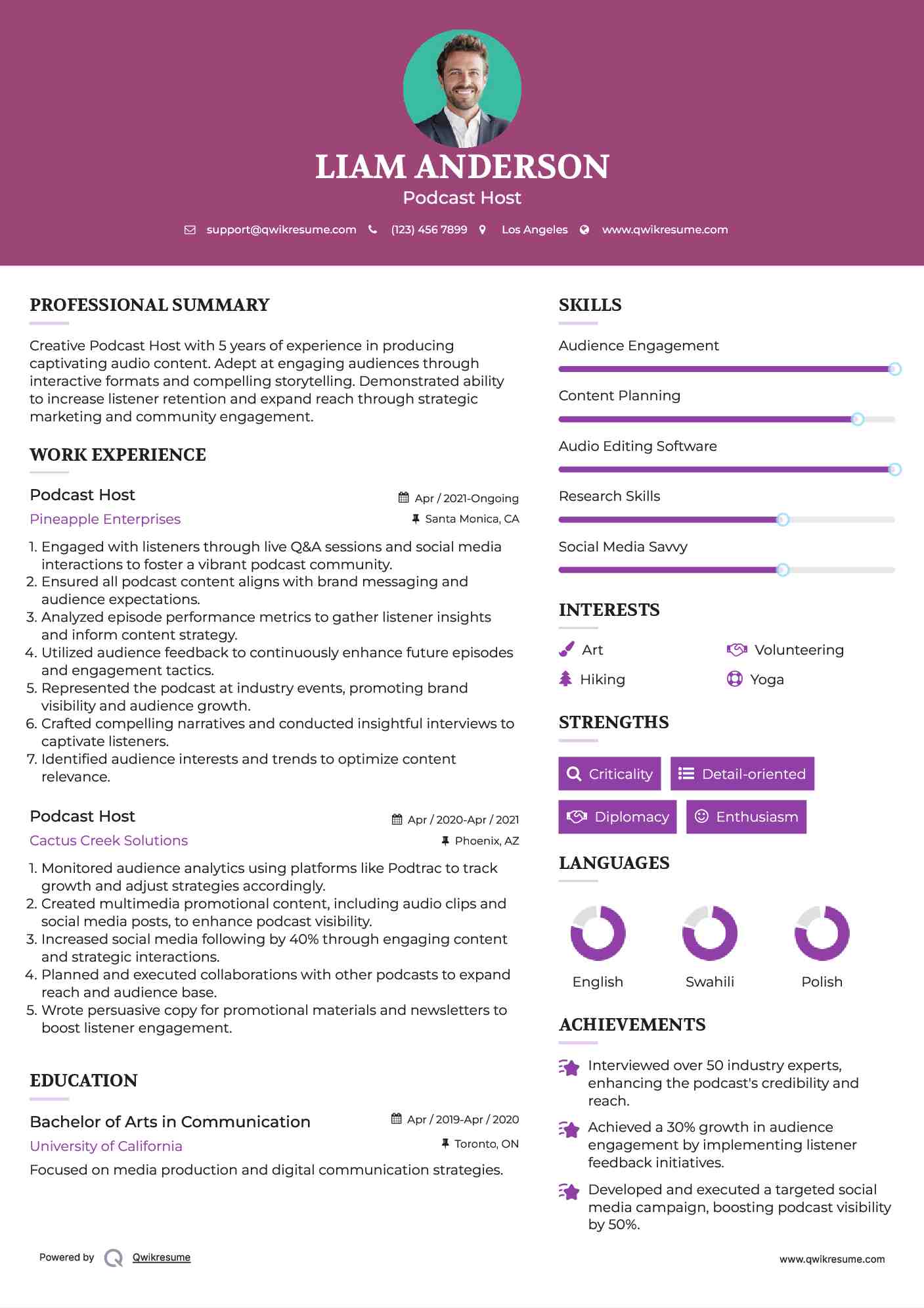 Podcast Host Resume Format