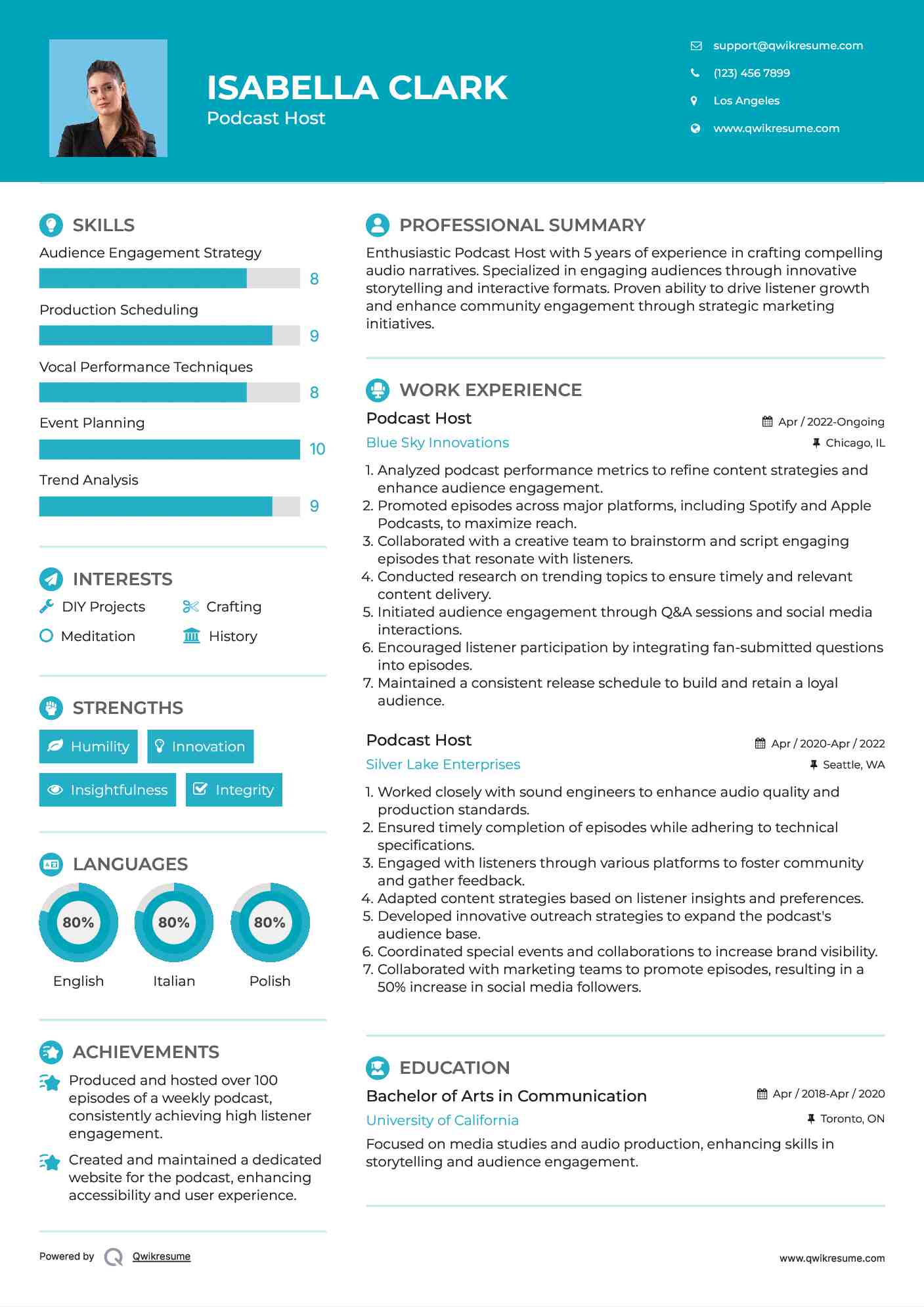 Podcast Host Resume Model