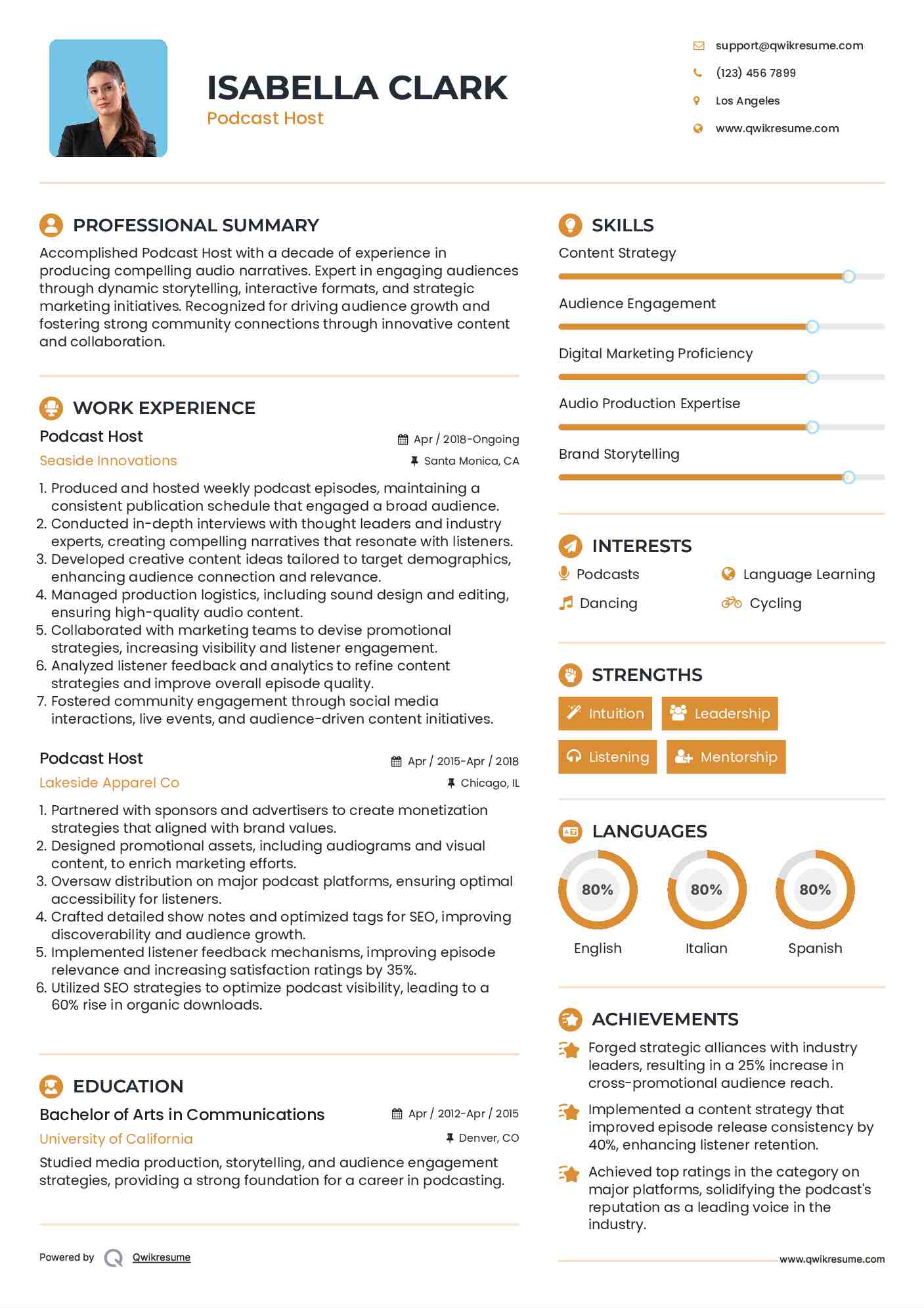 Podcast Host Resume Example