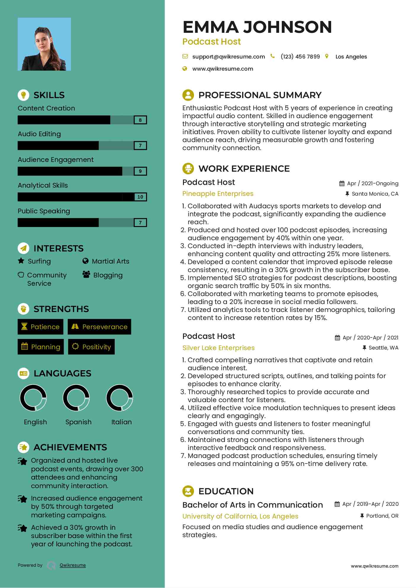 Podcast Host Resume Sample