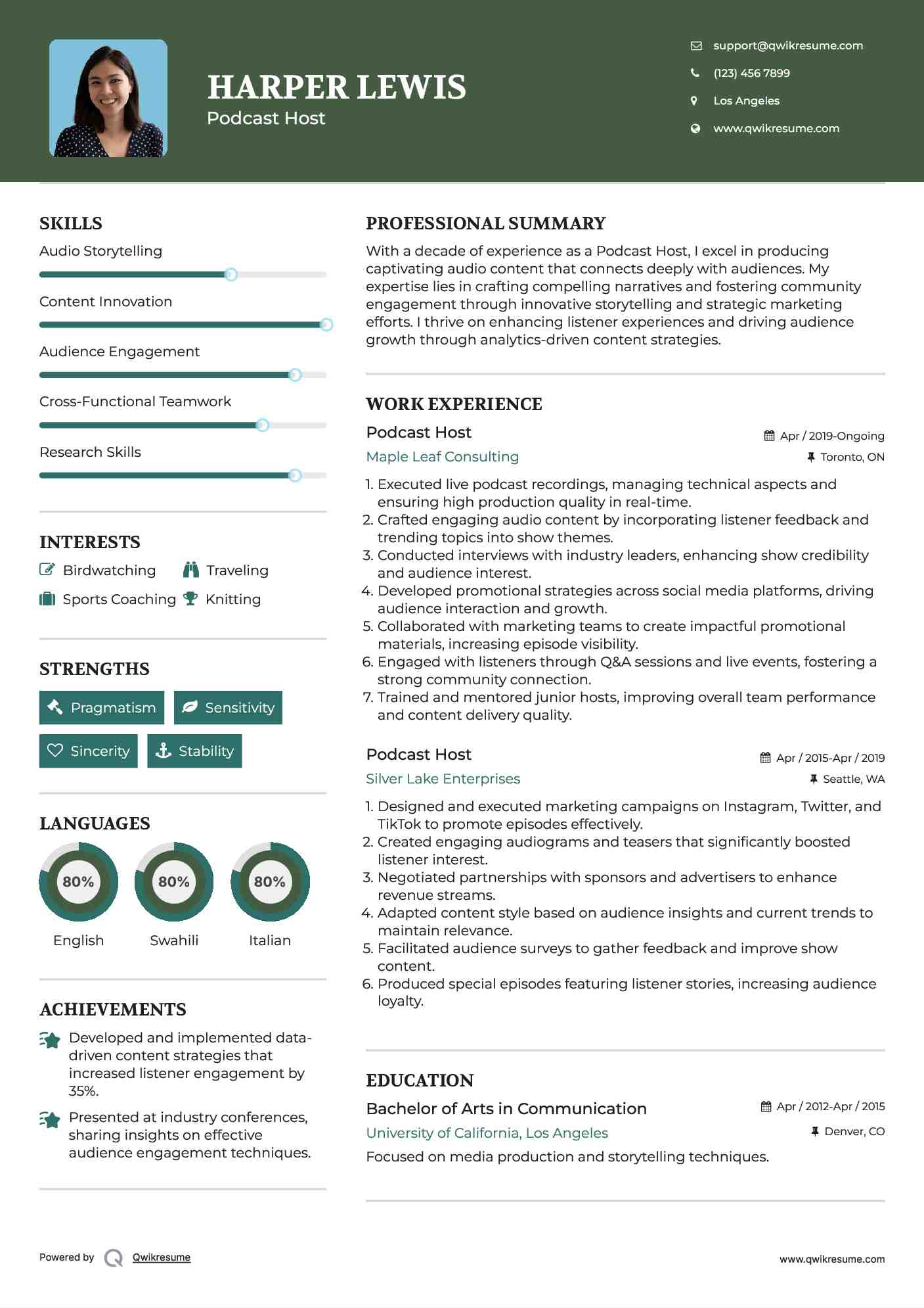 Podcast Host Resume Template