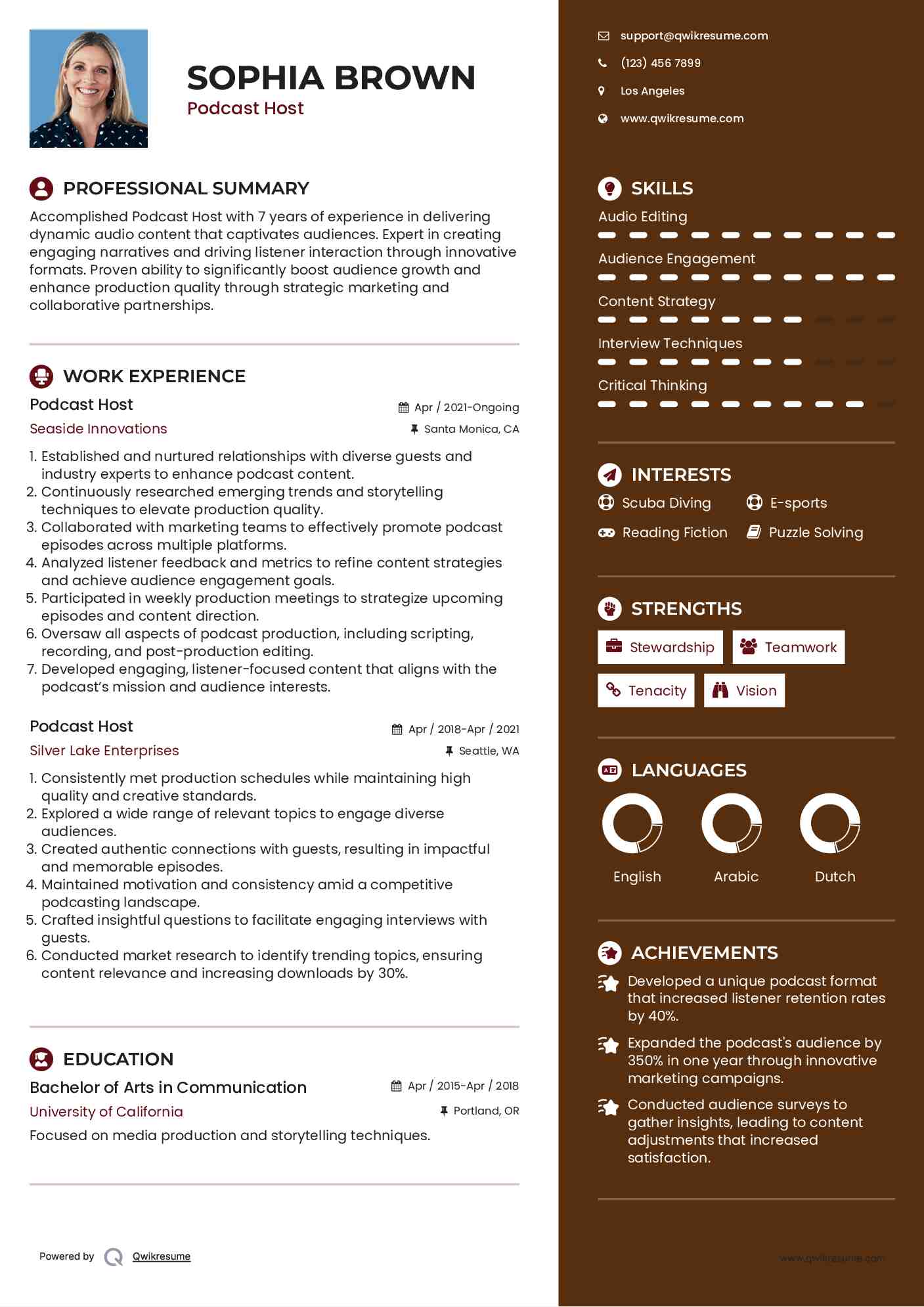 Podcast Host Resume Model