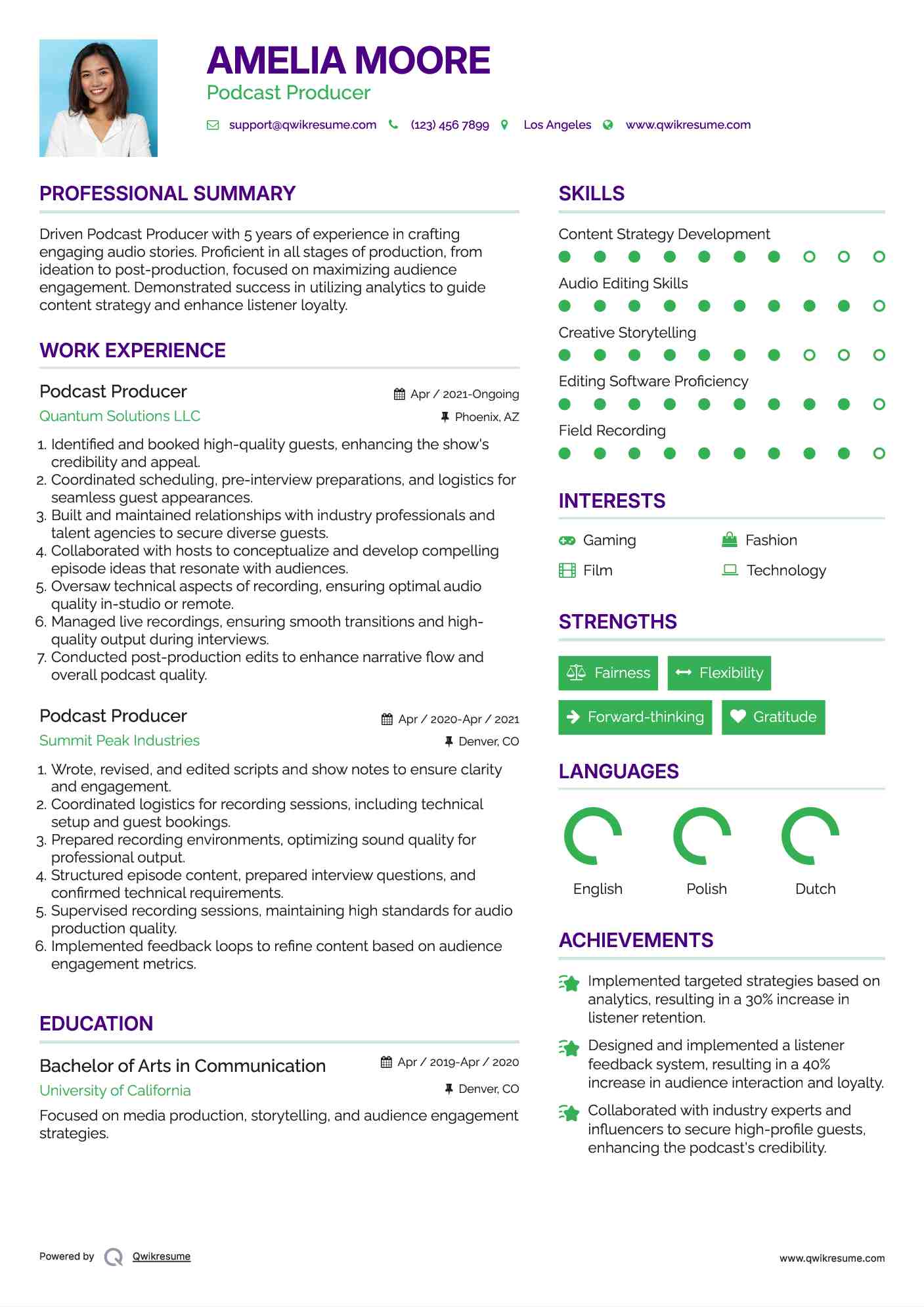 Podcast Producer Resume Template