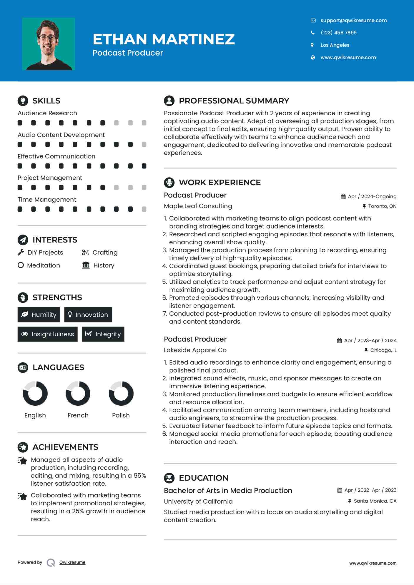 Podcast Producer Resume Example