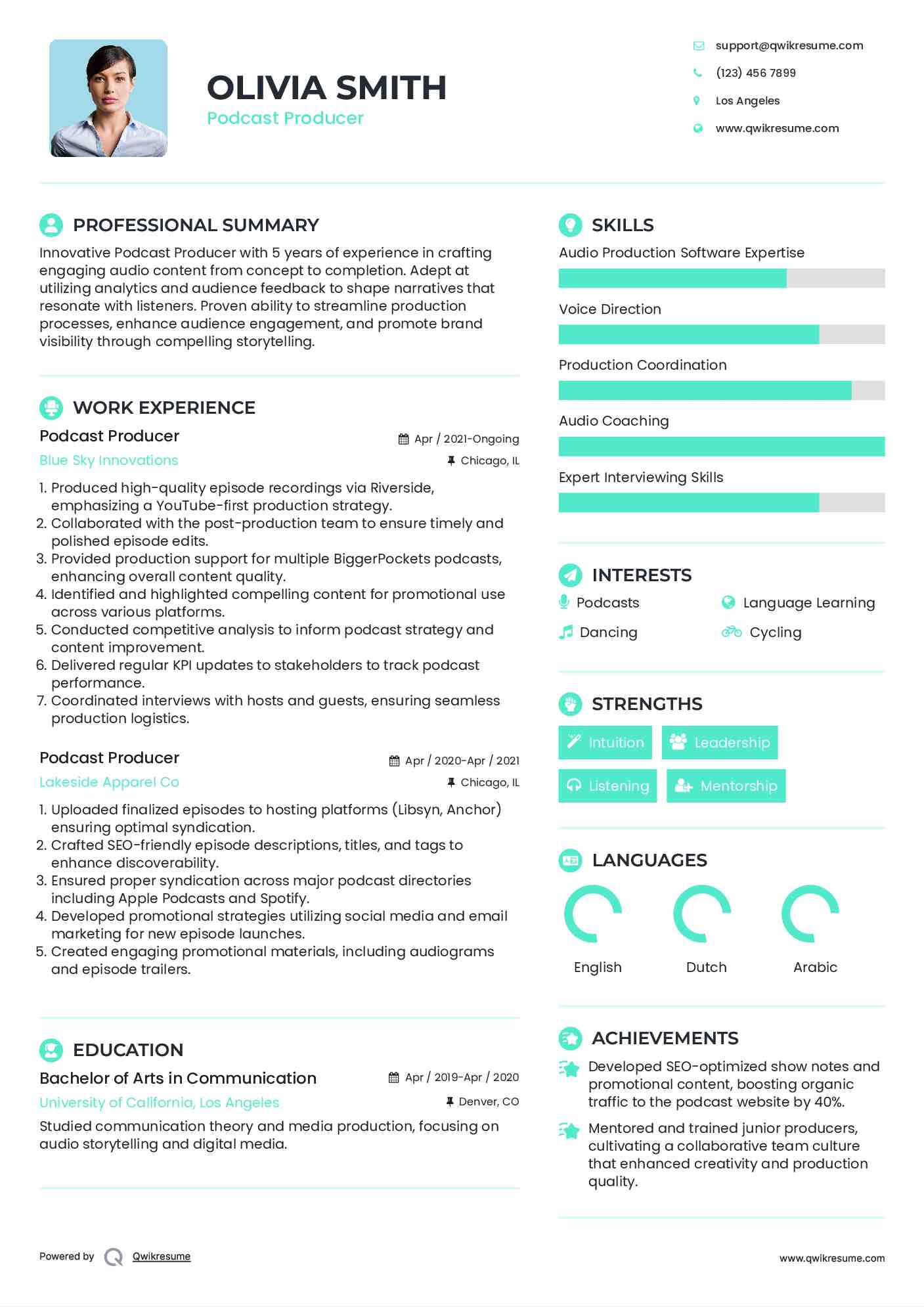 Podcast Producer Resume Template
