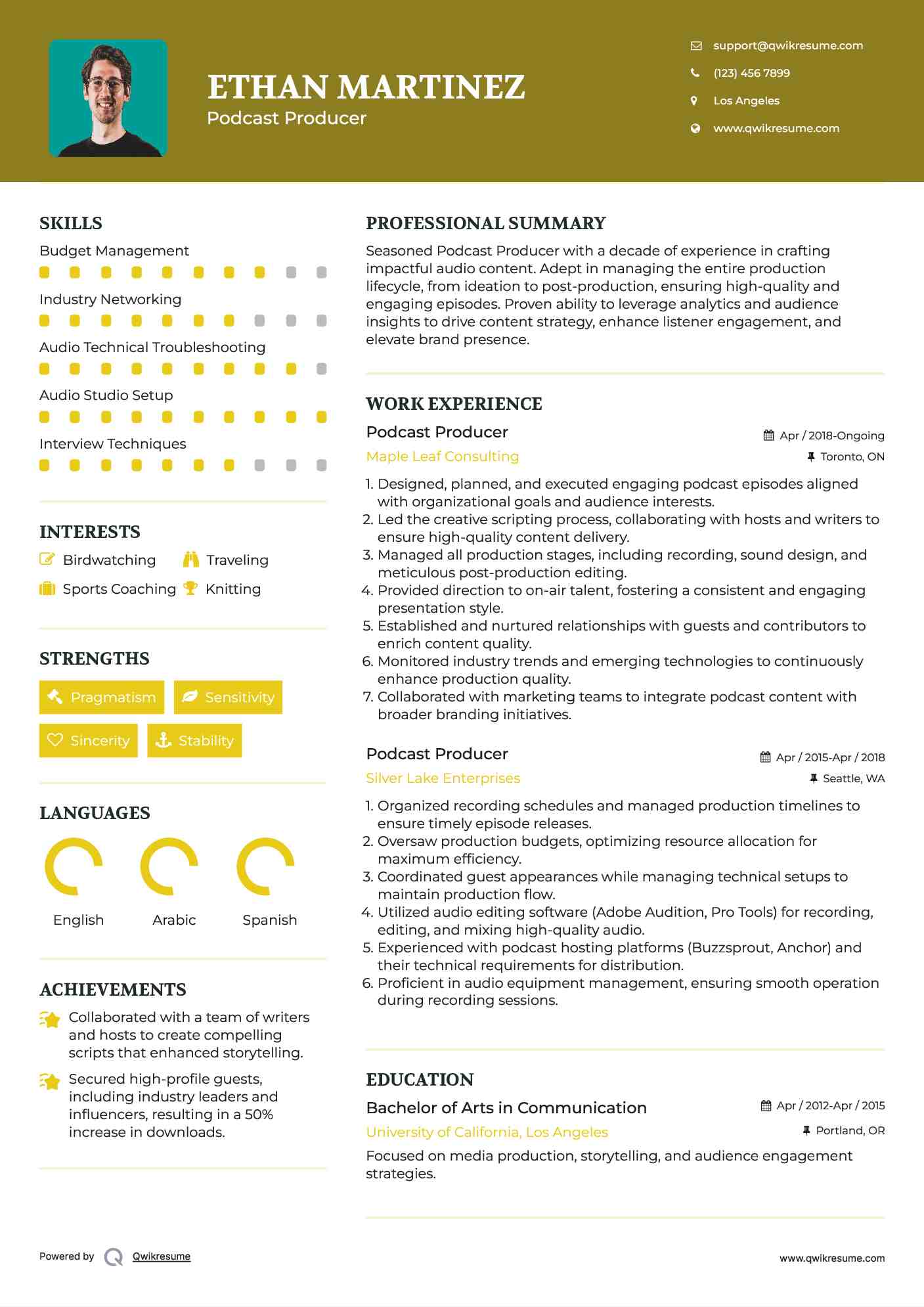 Podcast Producer Resume Example