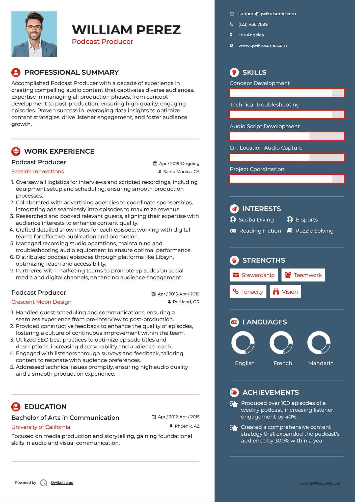 Podcast Producer Resume Model