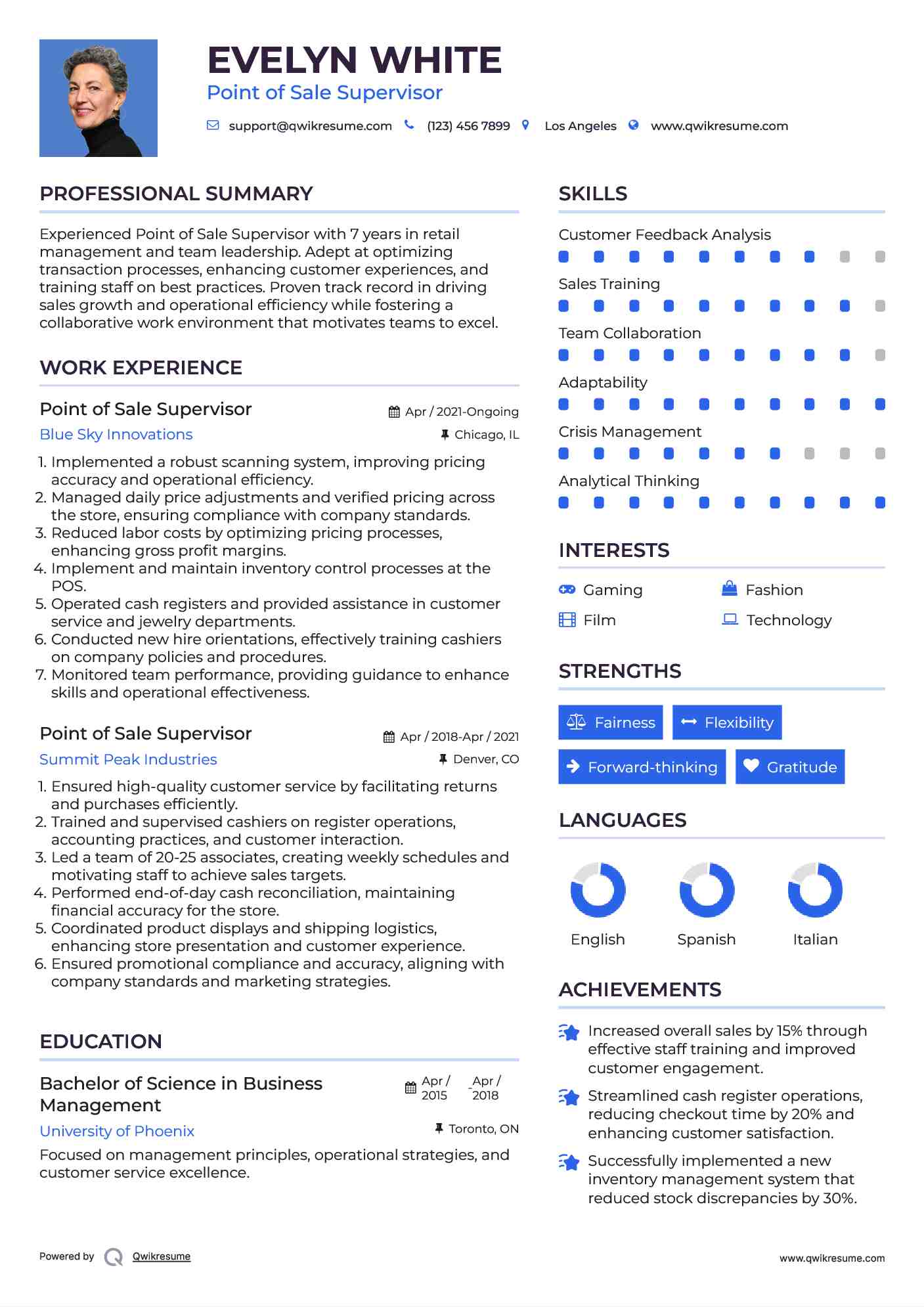 Point of Sale Supervisor Resume Sample