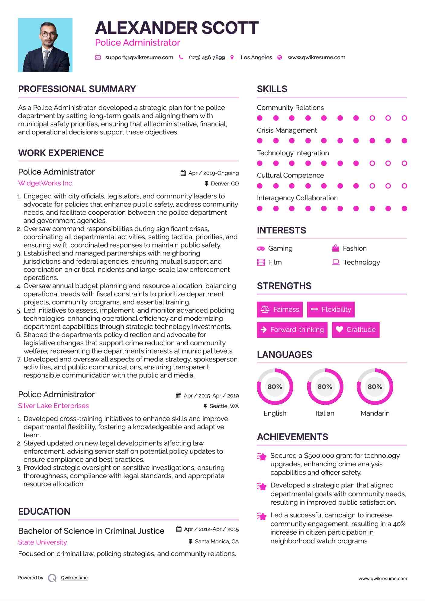 Police Administrator Resume Format