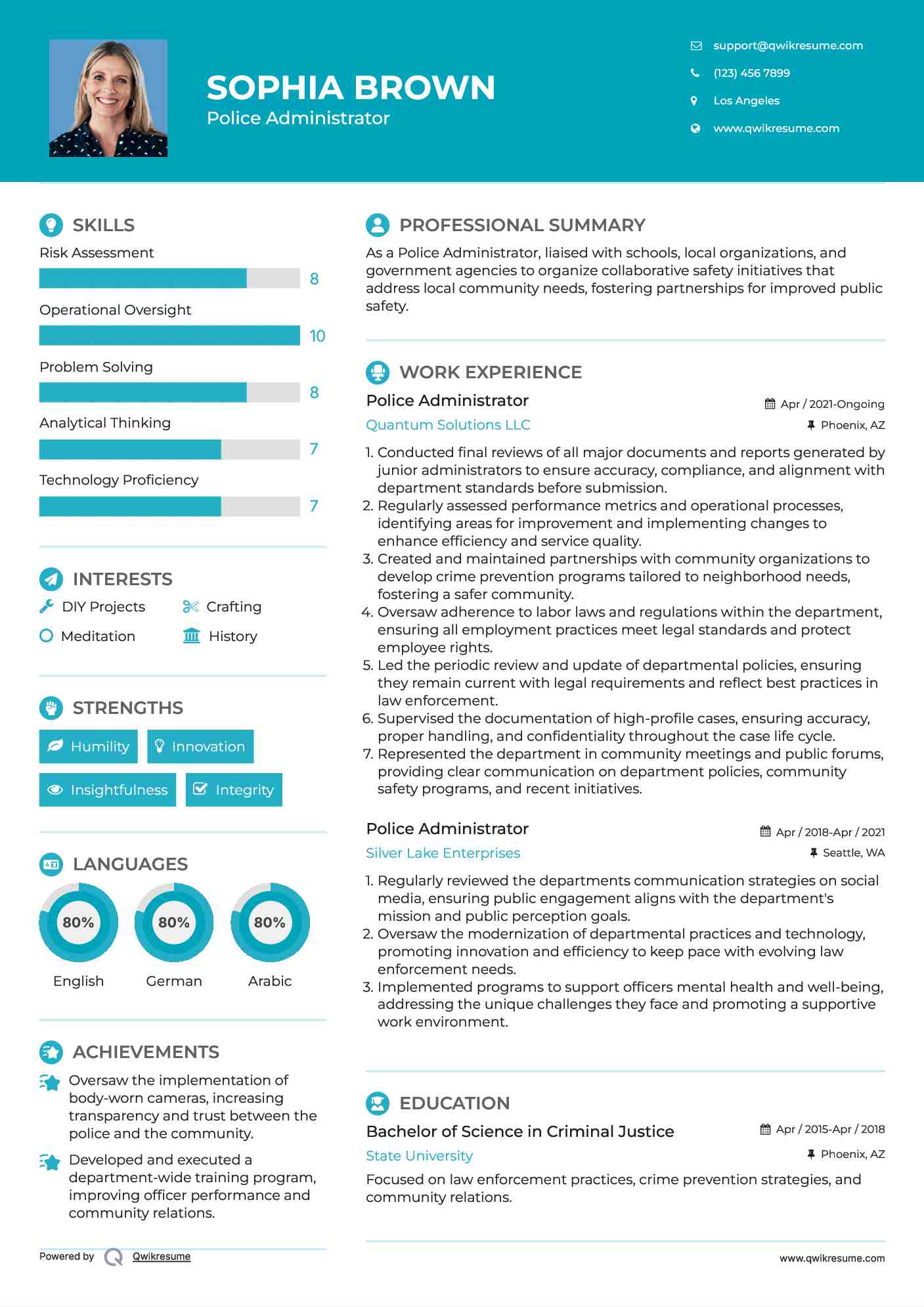 Police Administrator Resume Sample