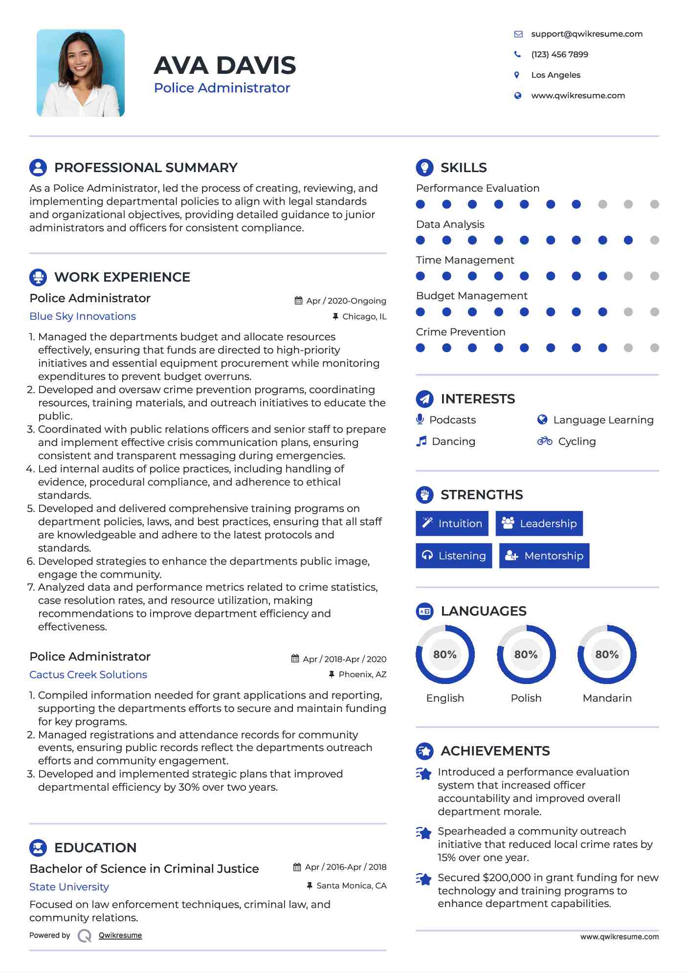 Police Administrator Resume Example