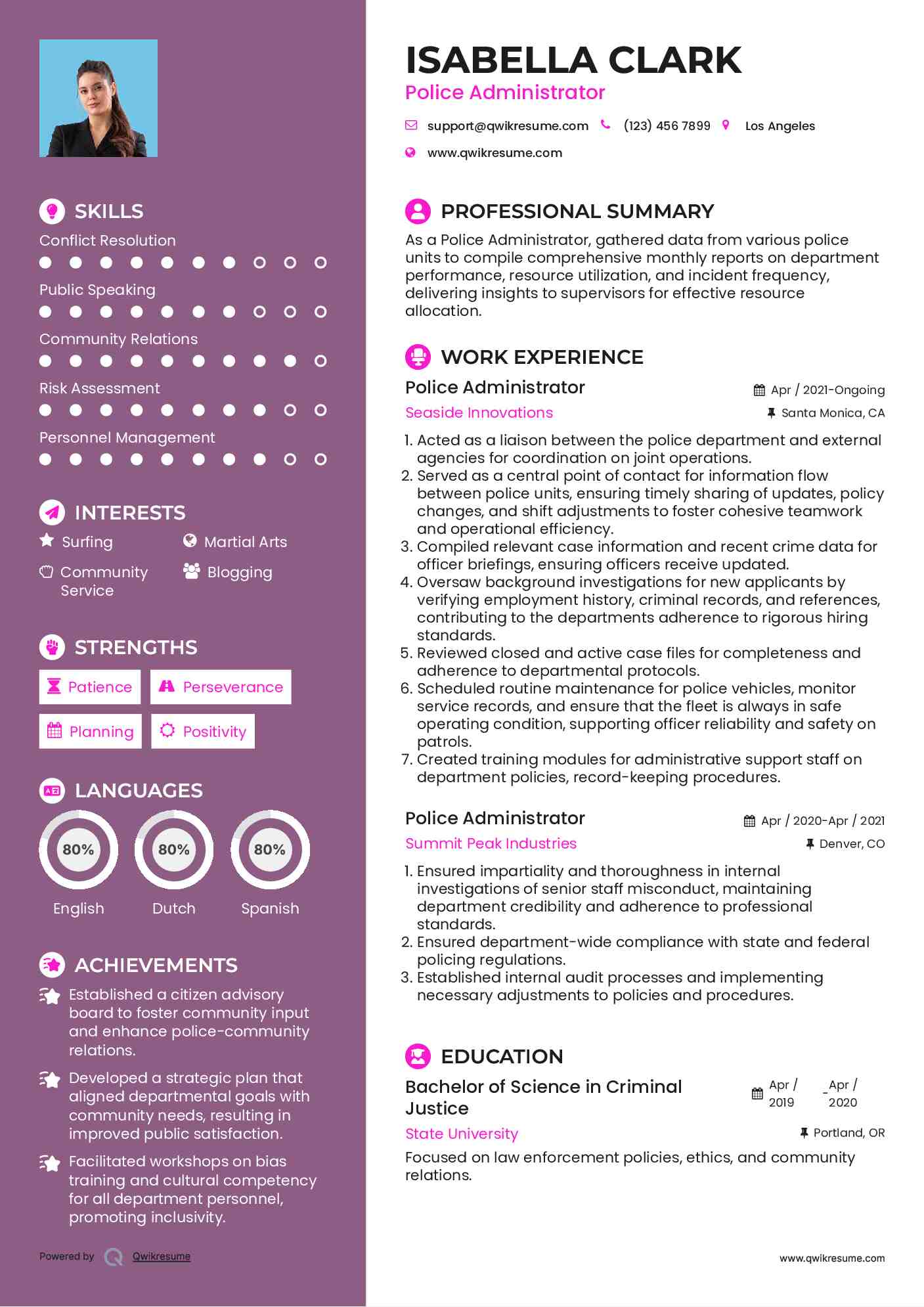 Police Administrator Resume Example