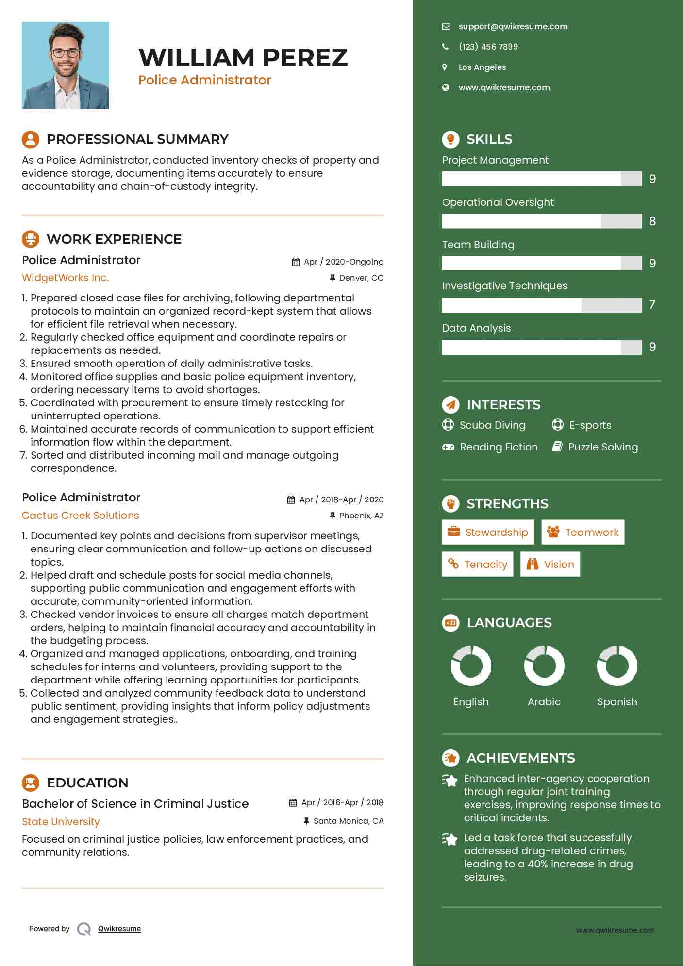 Police Administrator Resume Format