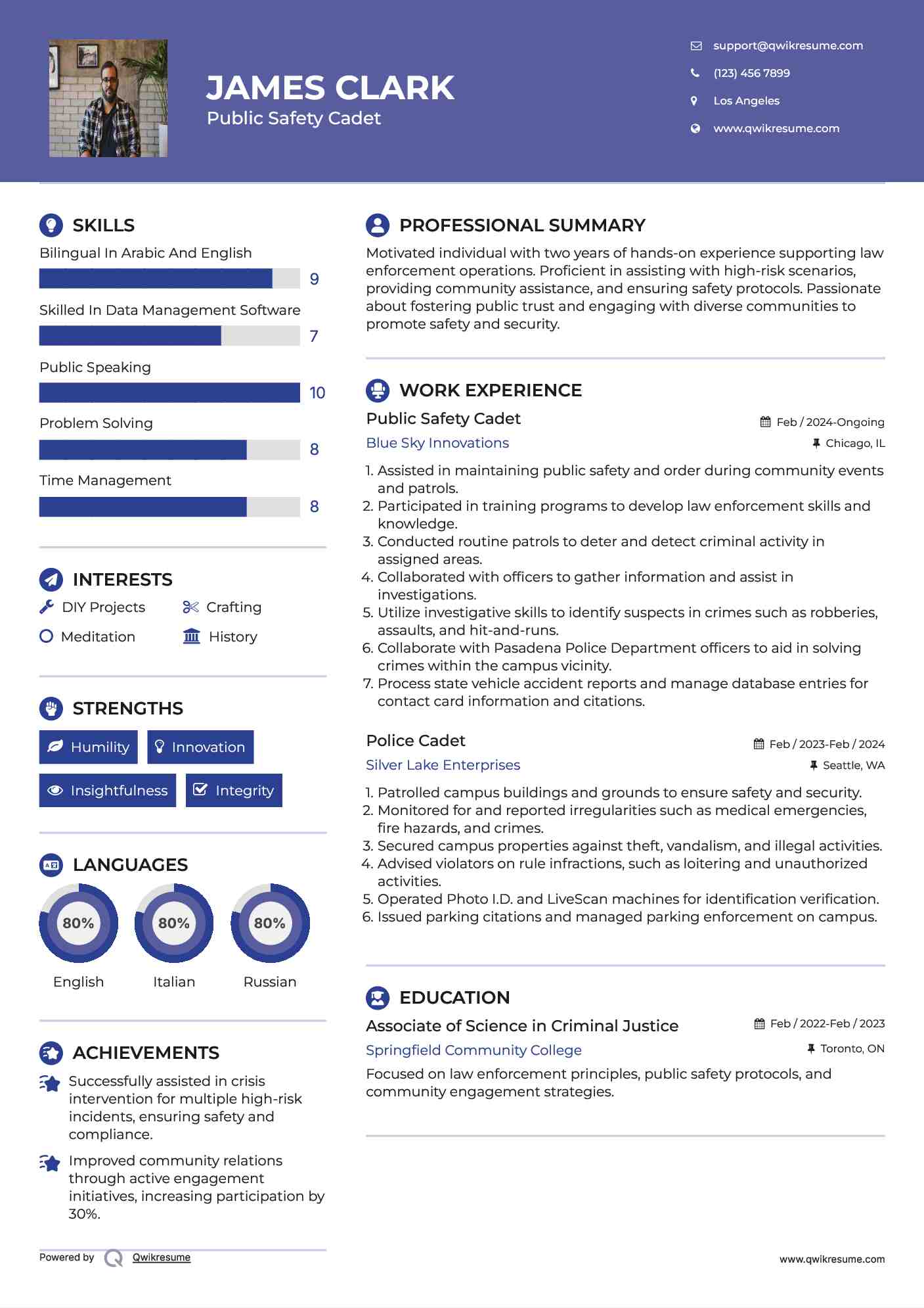 Police Cadet Resume Samples QwikResume