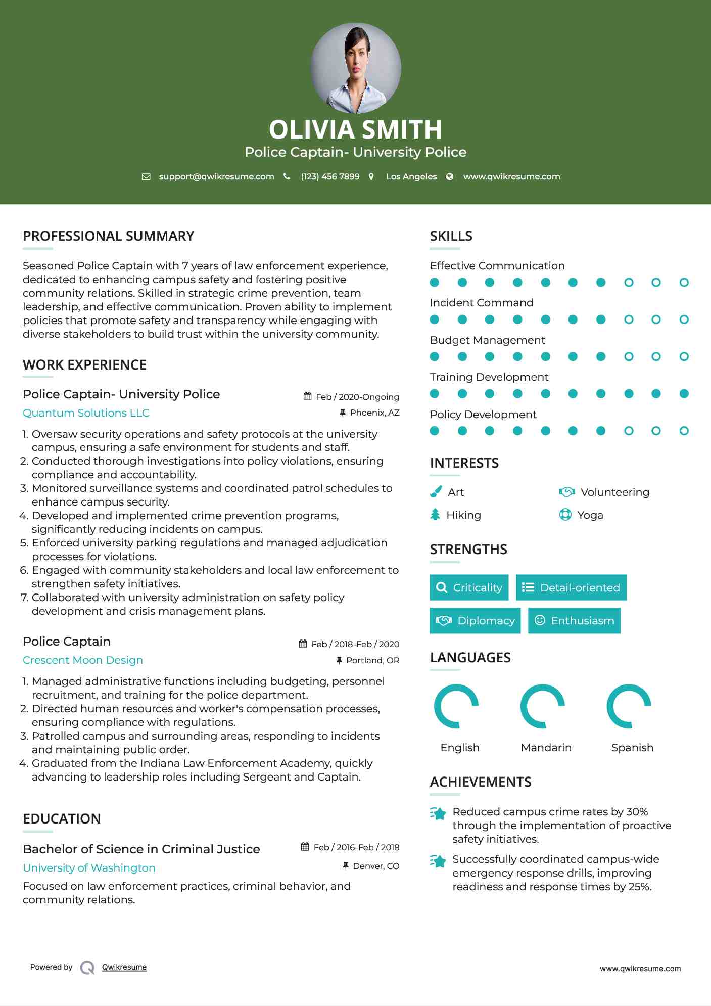 Police Captain Resume Samples QwikResume