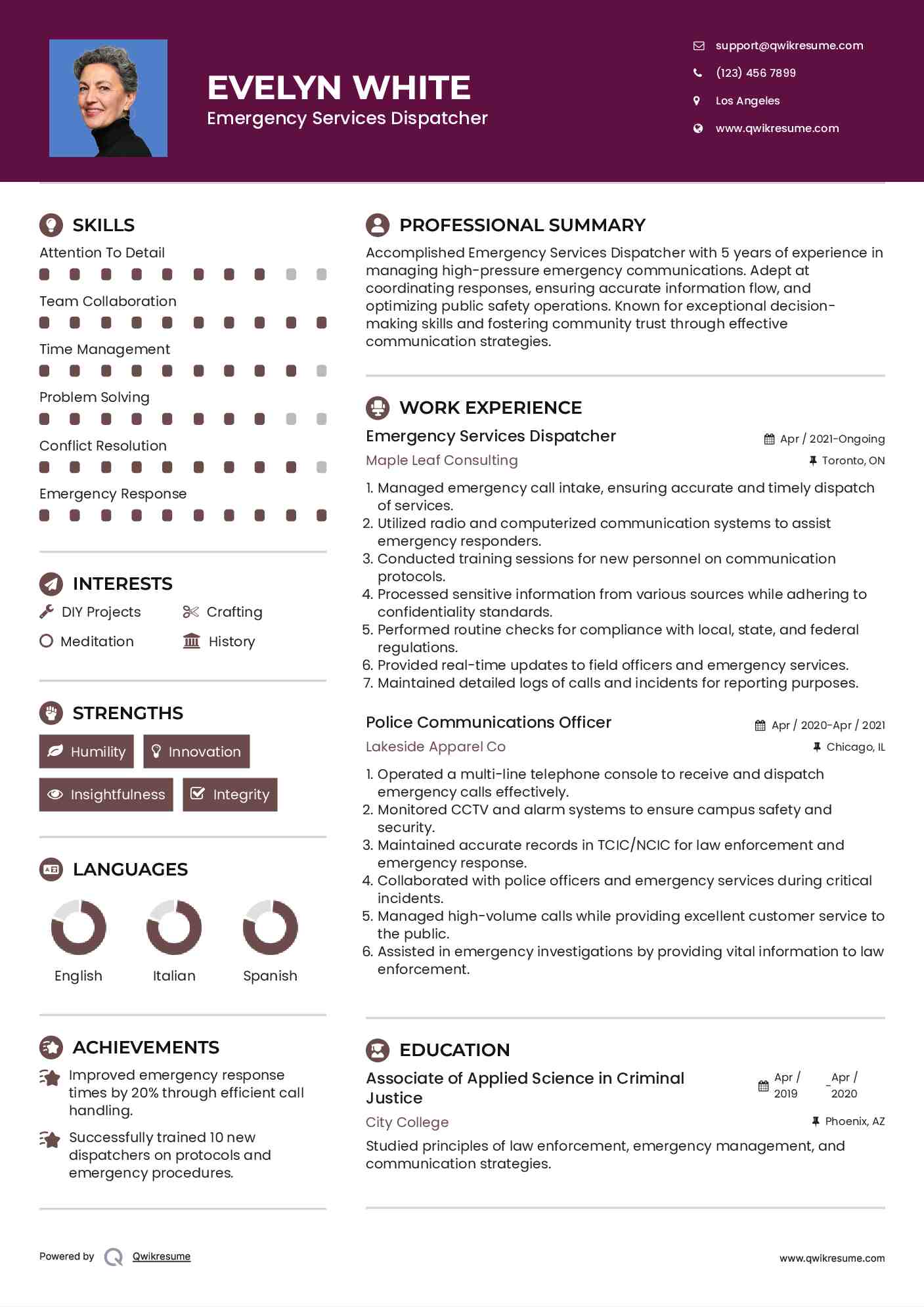 Emergency Services Dispatcher Resume Template