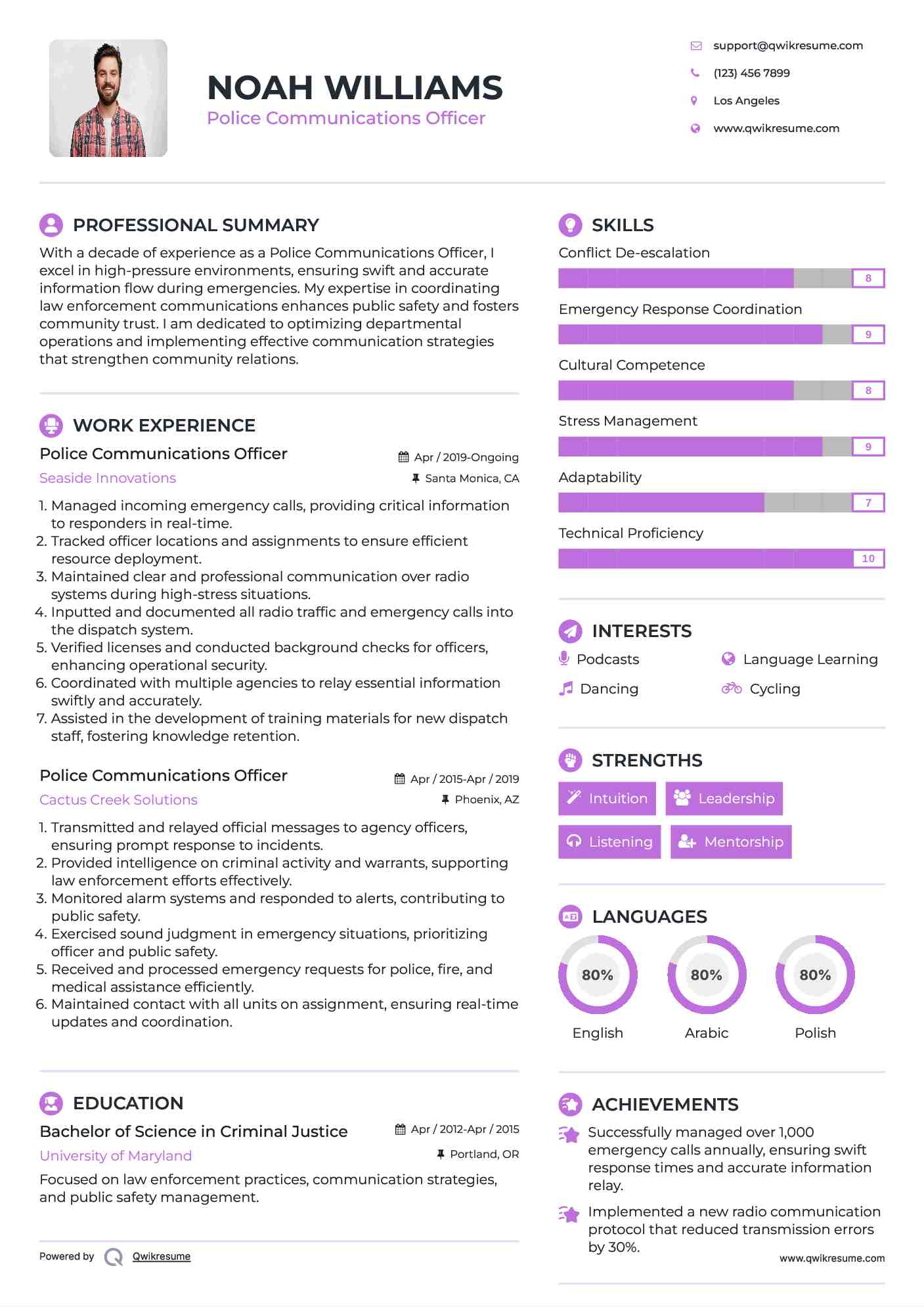 Police Communications Officer Resume Template