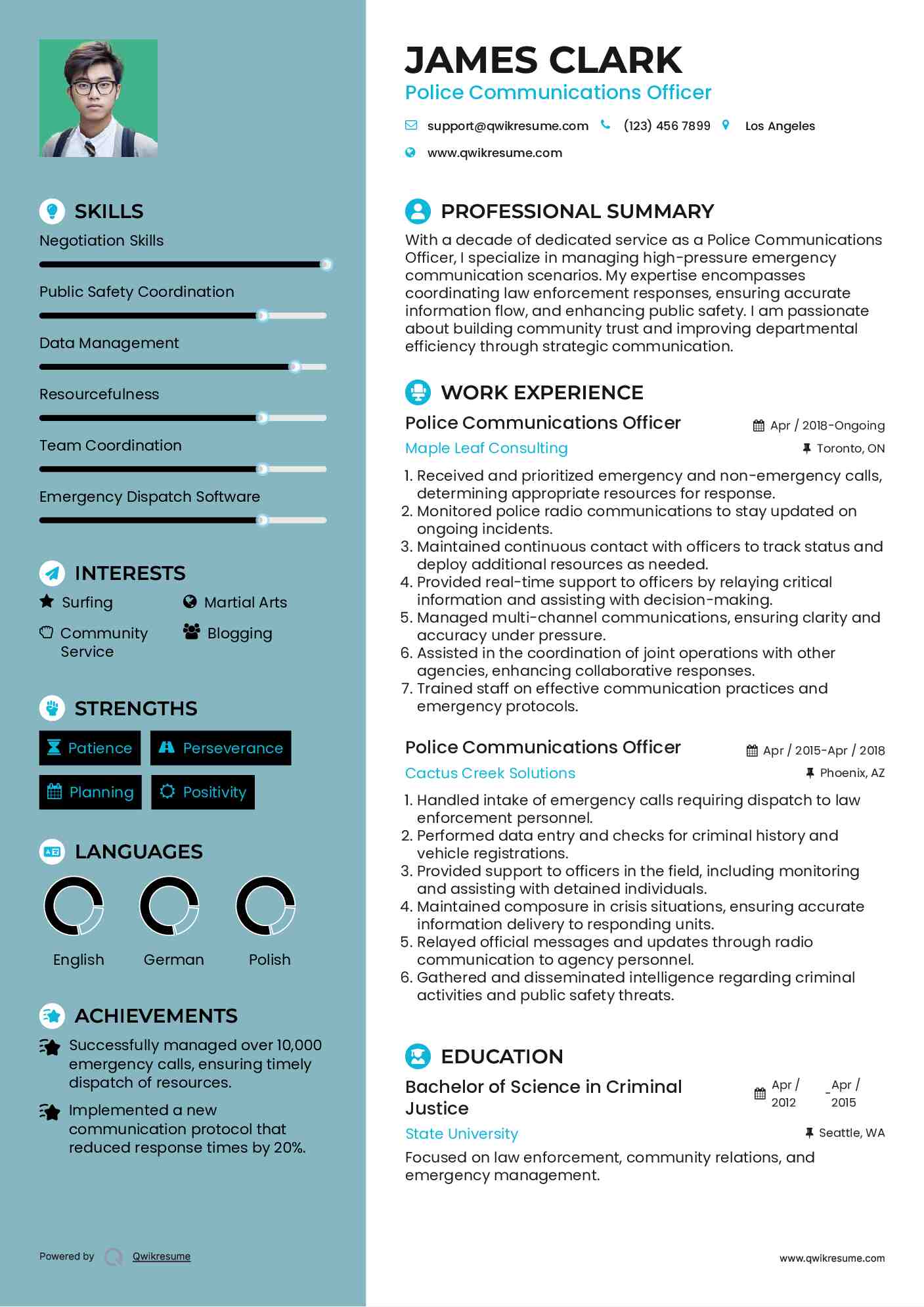 Police Communications Officer Resume Template