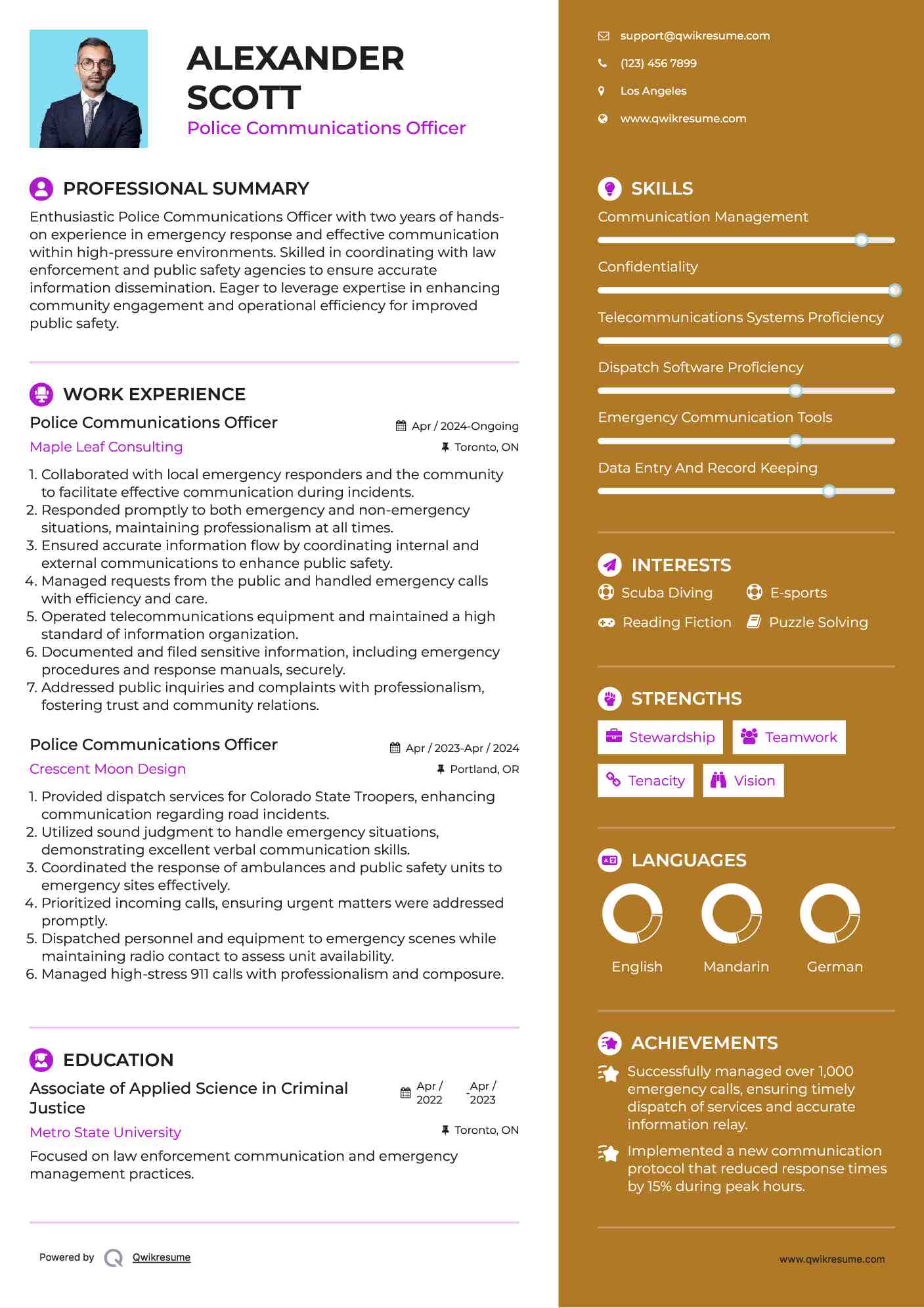 Police Communications Officer Resume Template