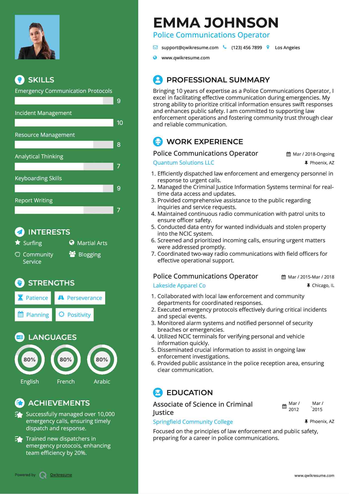 Police Communications Operator Resume Example