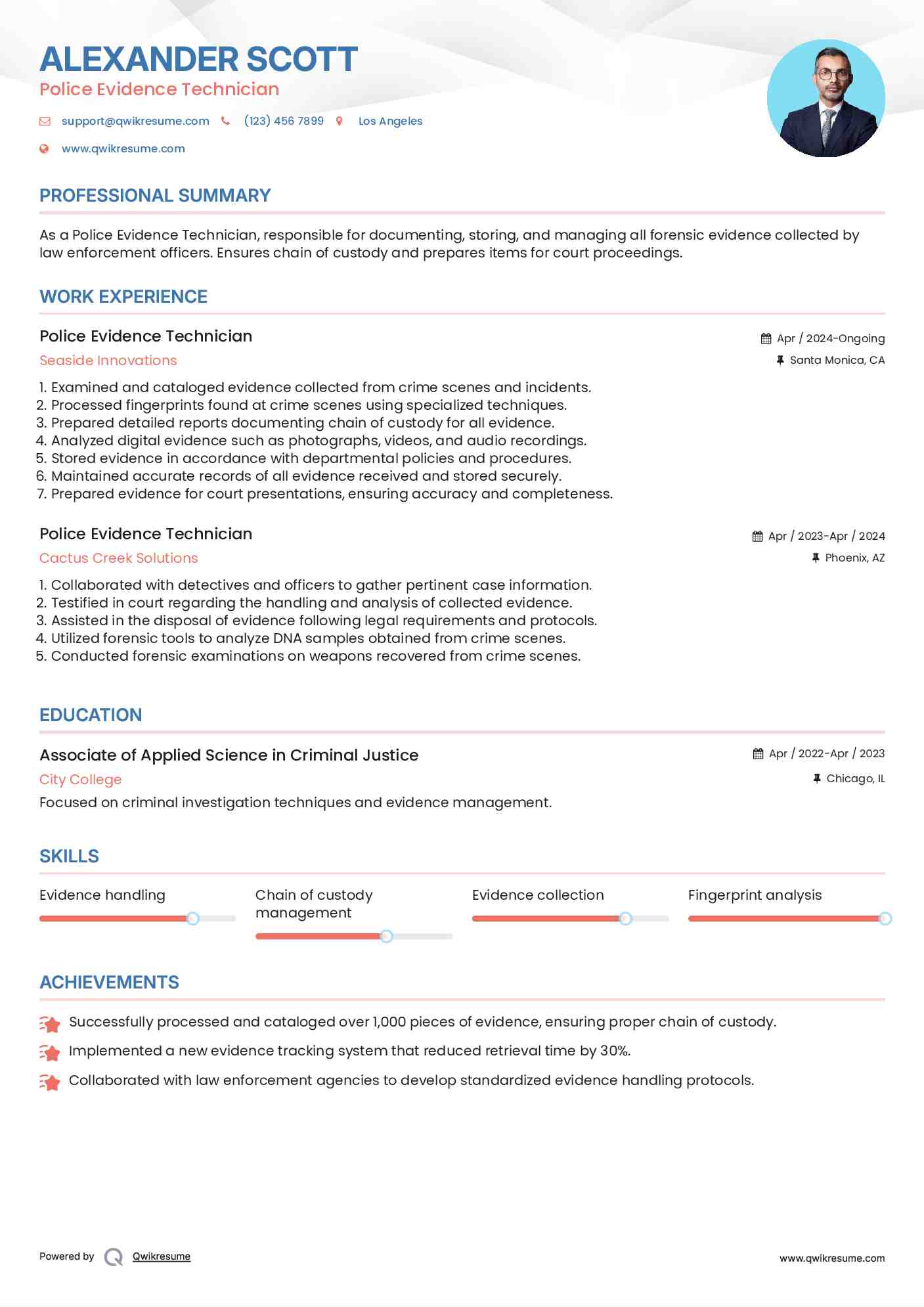 Police Evidence Technician Resume Model