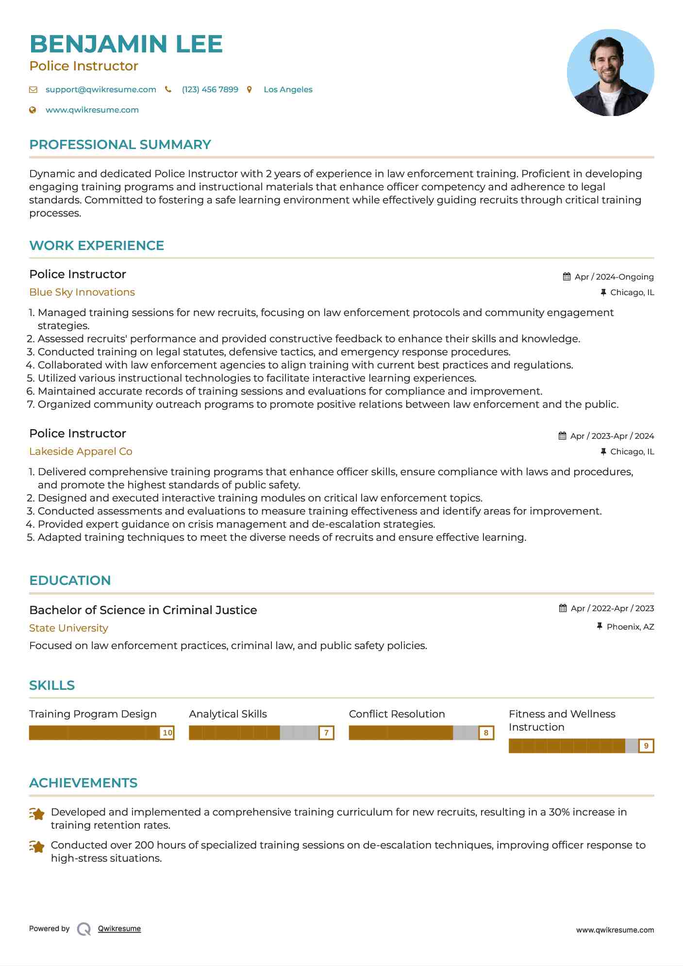 Police Instructor Resume Model